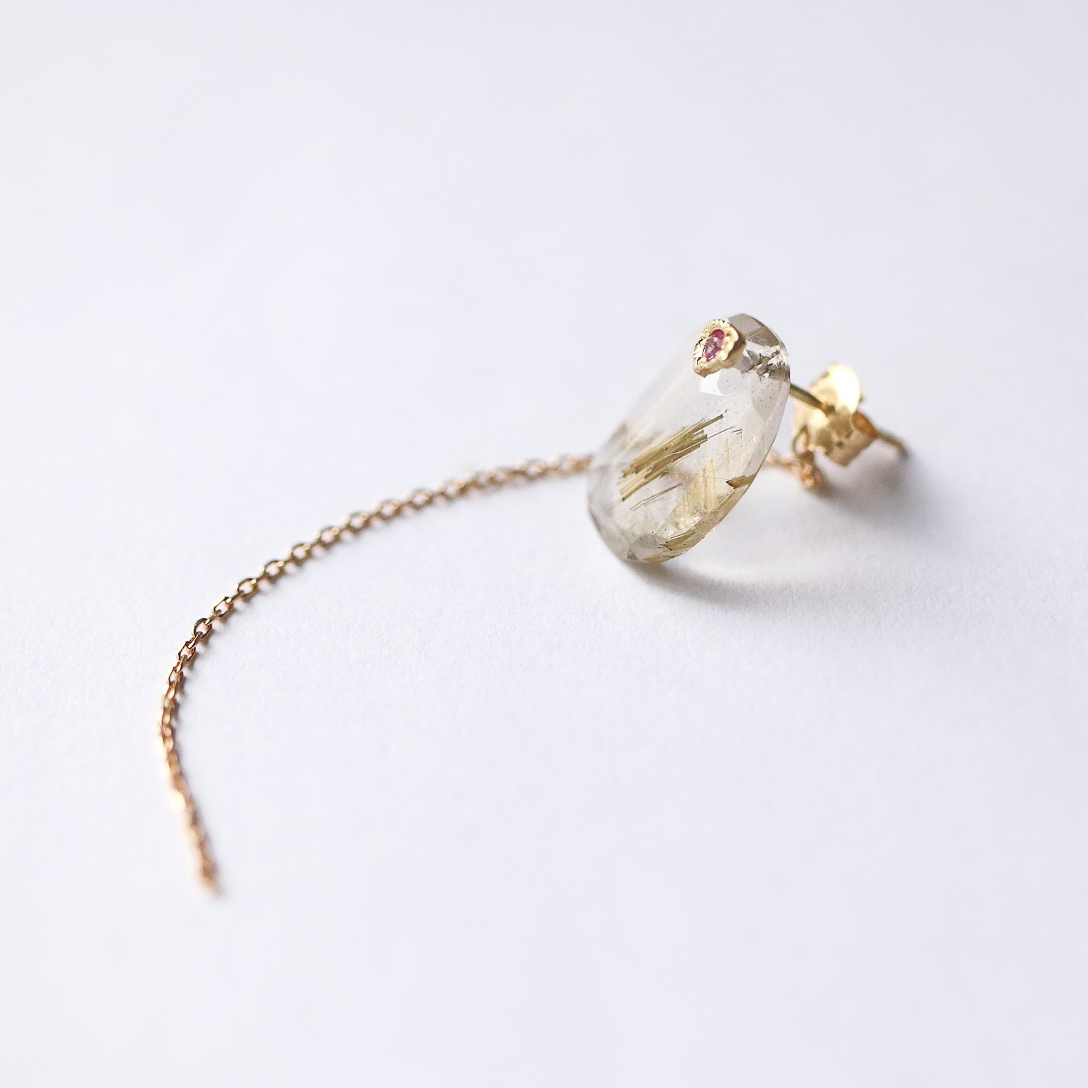 Flat Pierced Earring - Golden Rutilated Quartz -