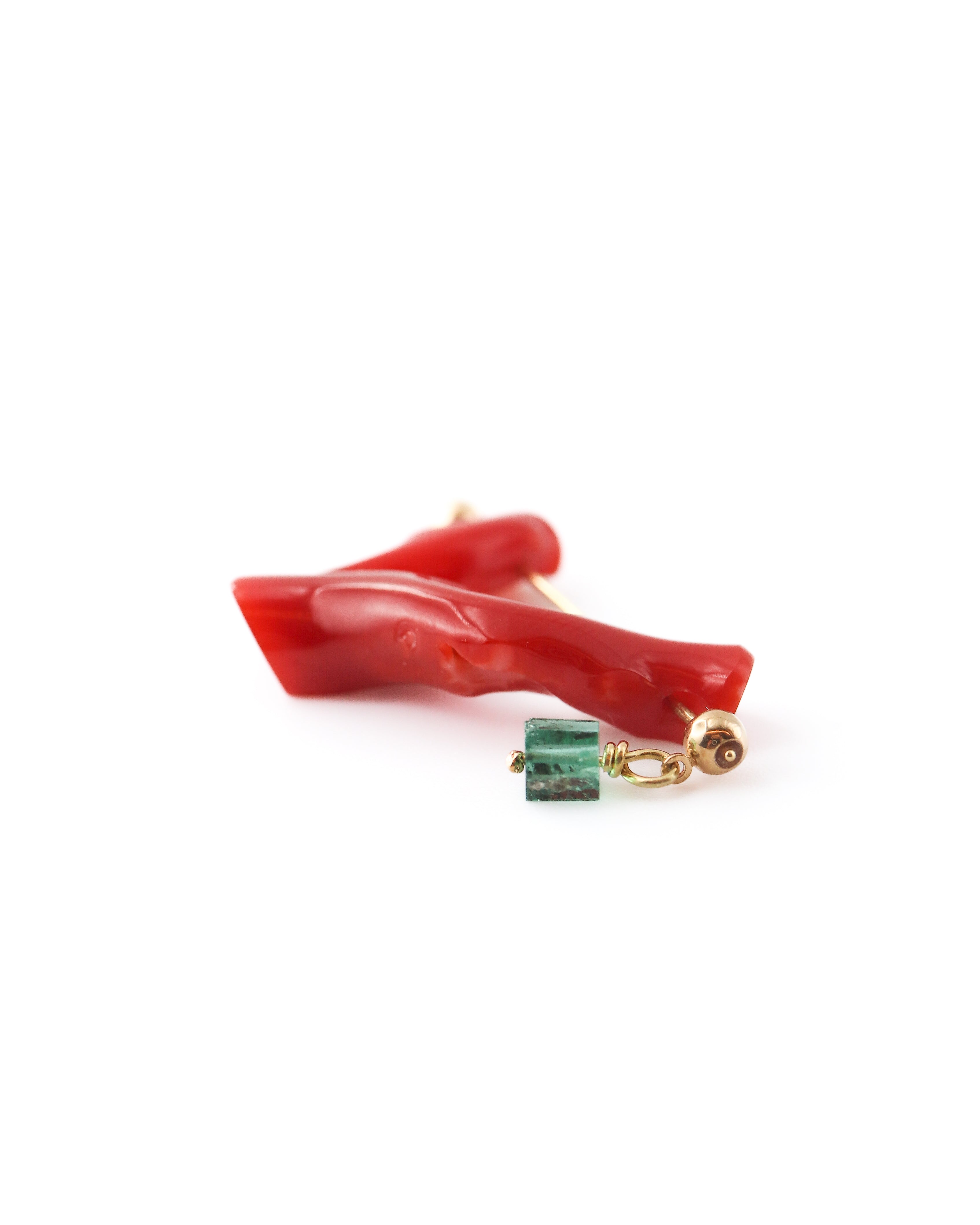 Rock Pierced Earring - Coral / Emerald -