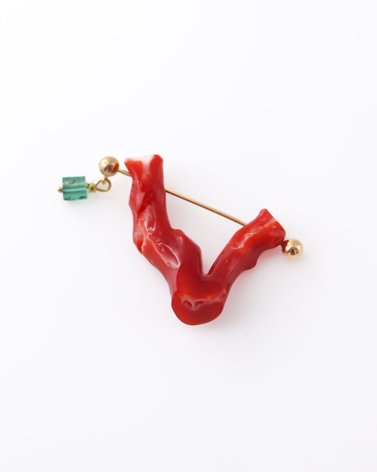 Rock Pierced Earring - Coral / Emerald -