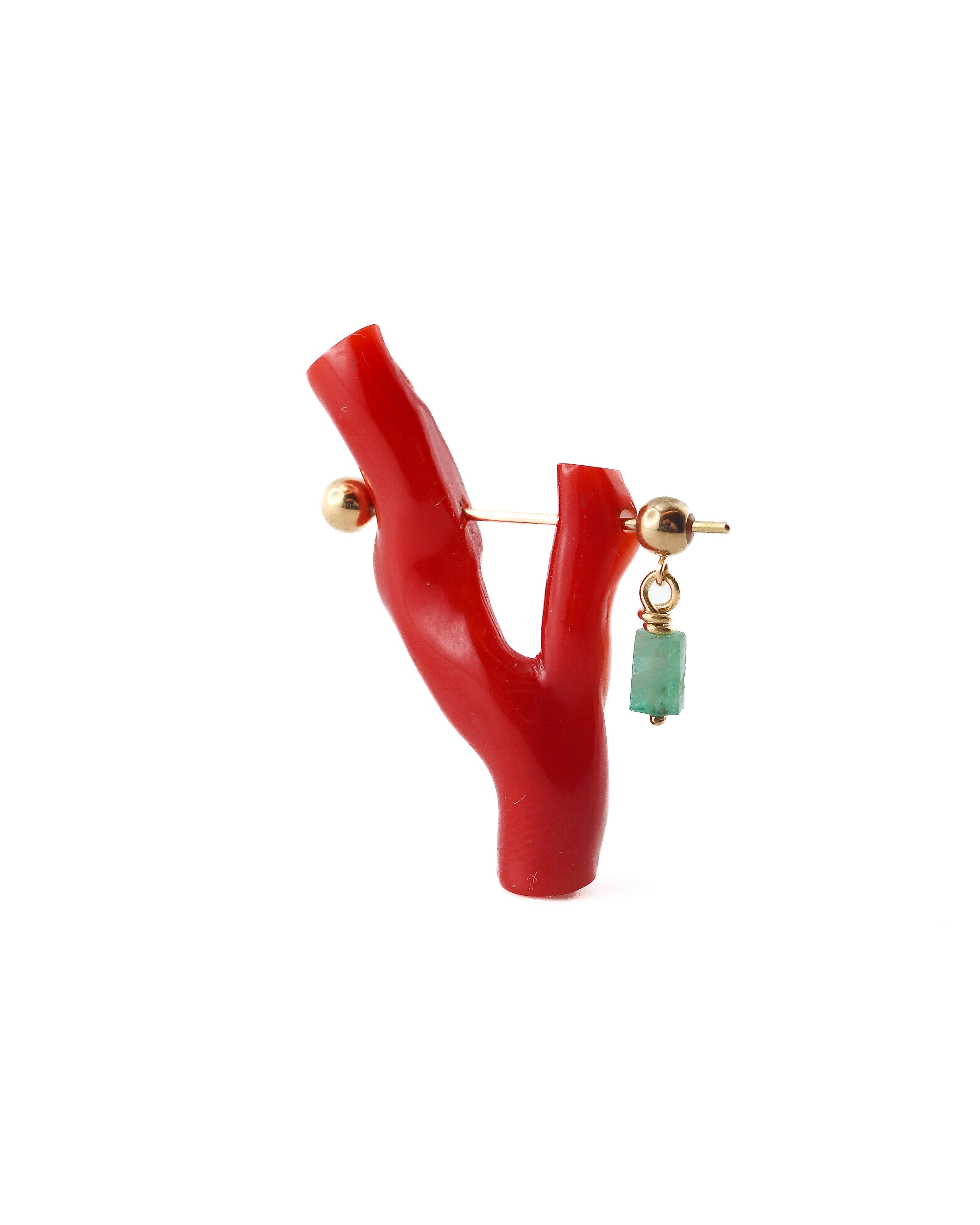 Rock Pierced Earring - Coral / Emerald -