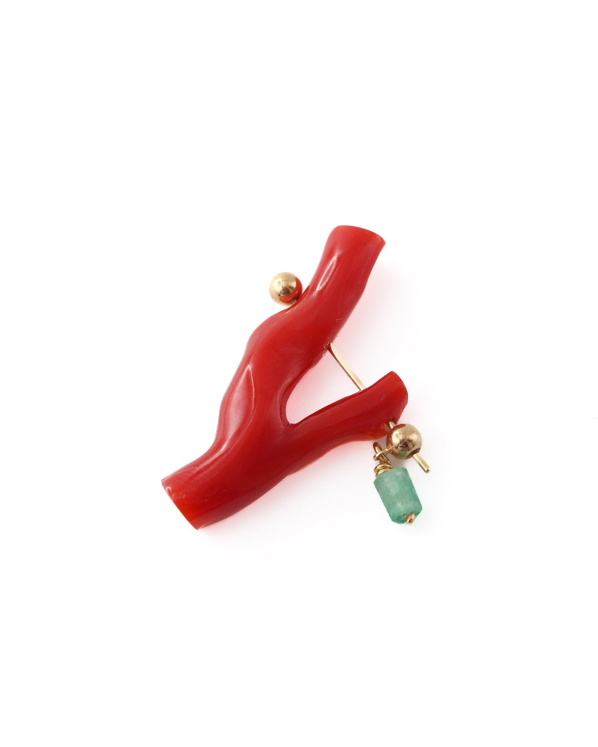 Rock Pierced Earring - Coral / Emerald -