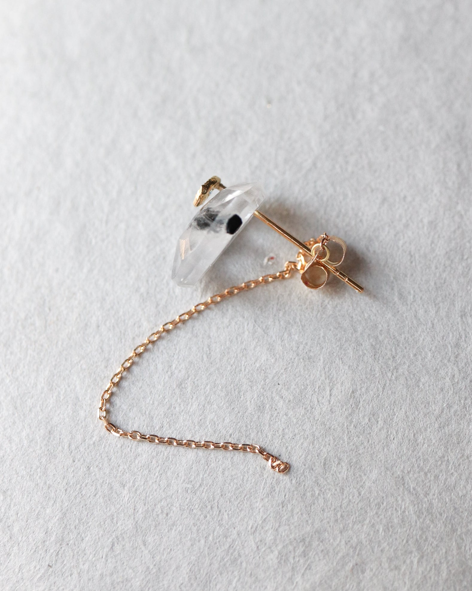 Flat Pierced Earring - Tourmalinated Quartz -