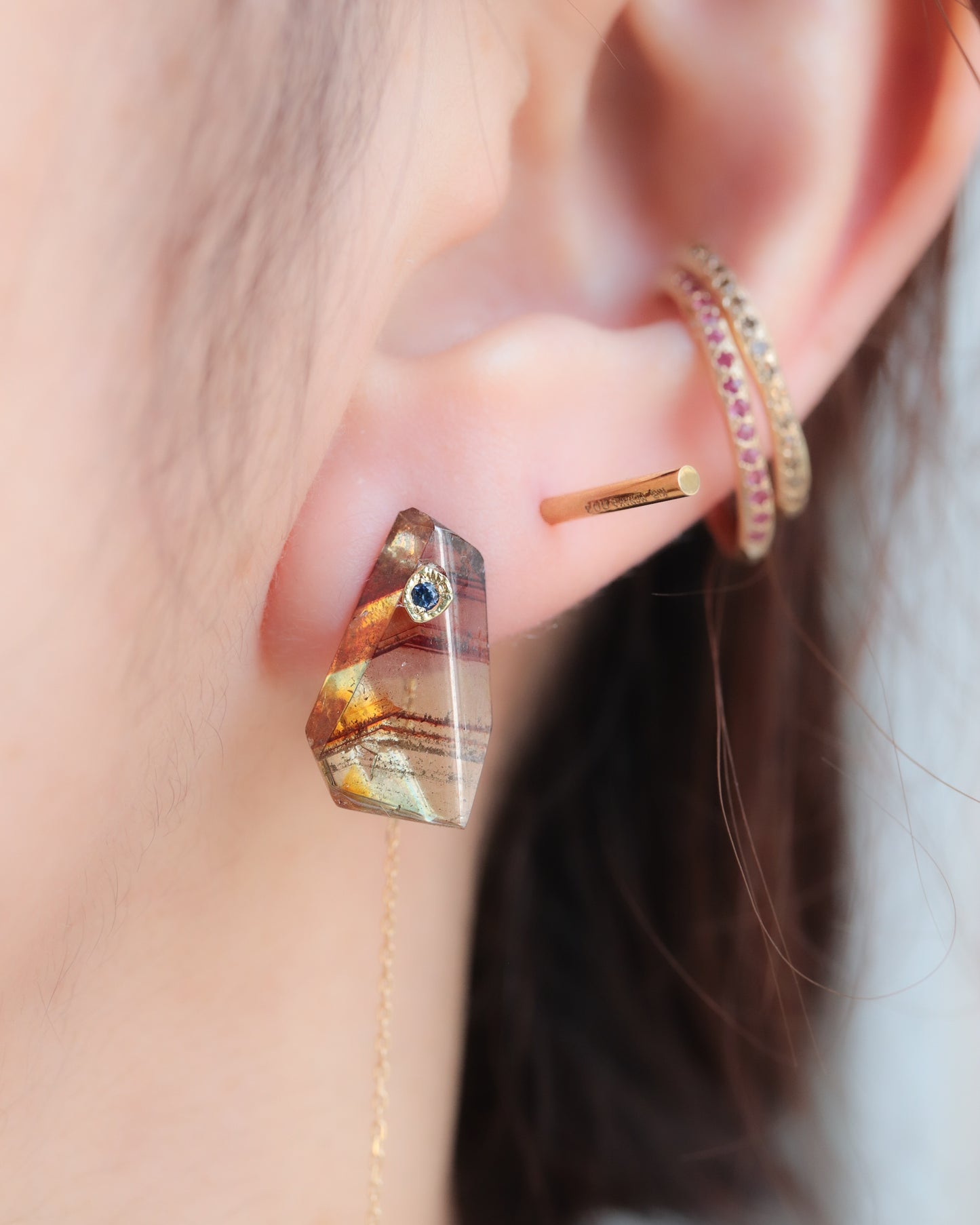 Flat Pierced Earring - Sphalerite -