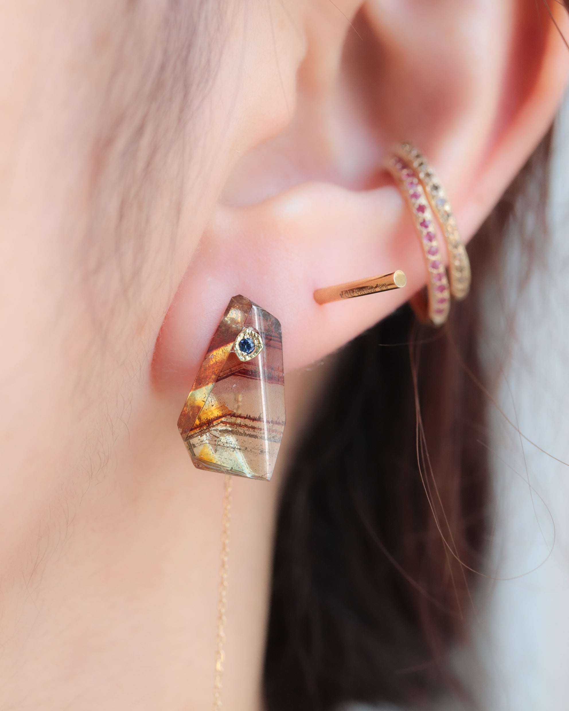 Flat Pierced Earring - Sphalerite -