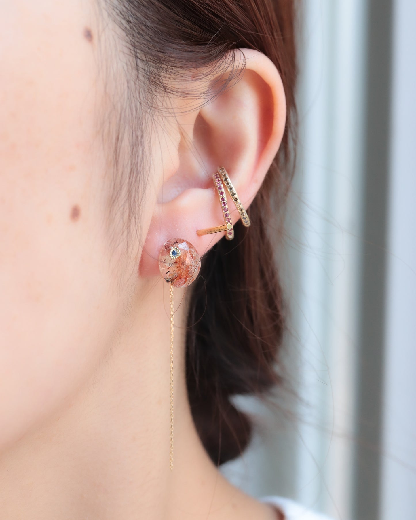 Flat Pierced Earring - Sun Stone -