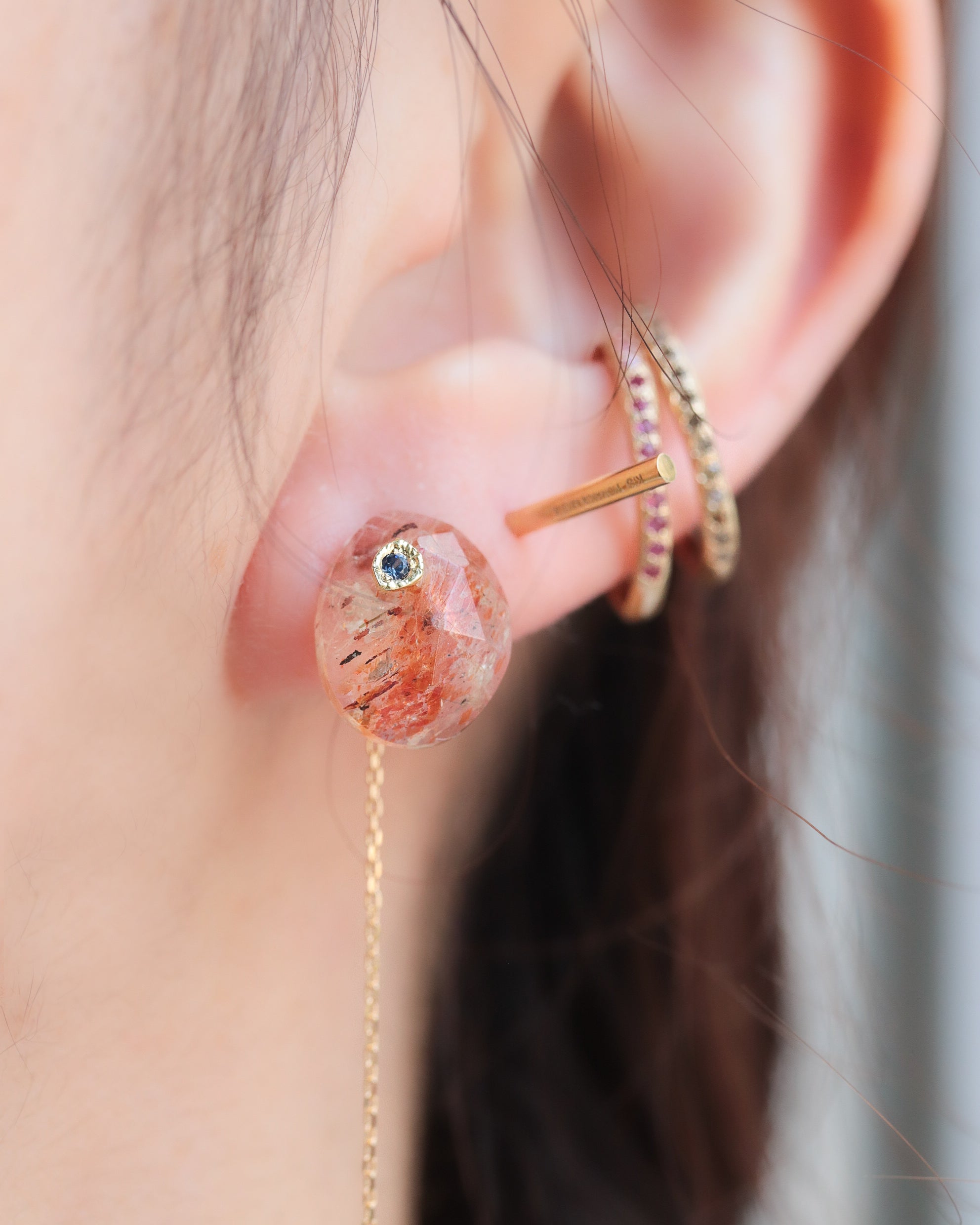 Flat Pierced Earrings - Sun Stone -