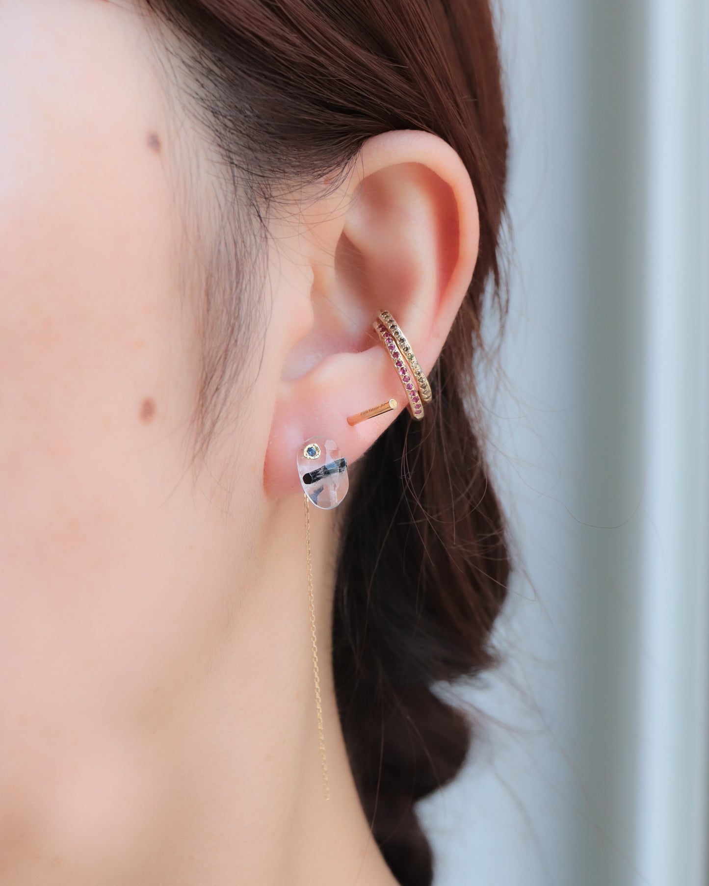 Flat Pierced Earring - Tourmalinated Quartz -