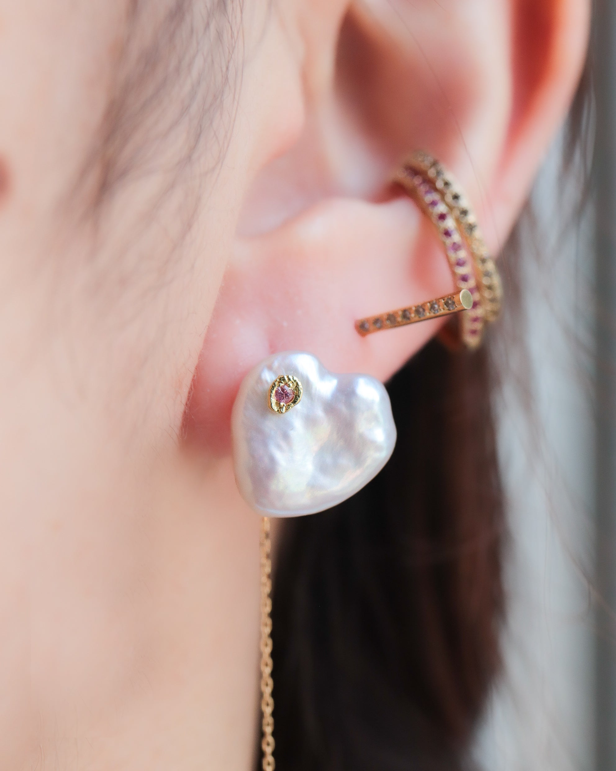 Flat Pierced Earring - Pearl -