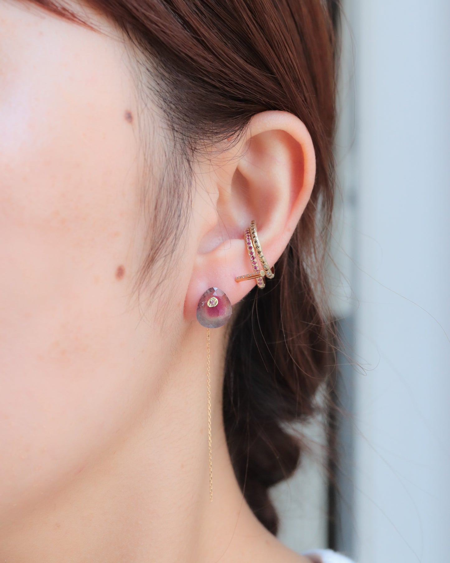 Flat Pierced Earring - Bicolor Tourmaline -