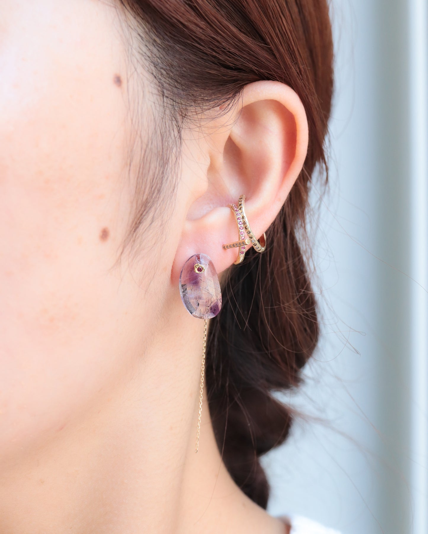 Flat Pierced Earring - Bicolor Amethyst -