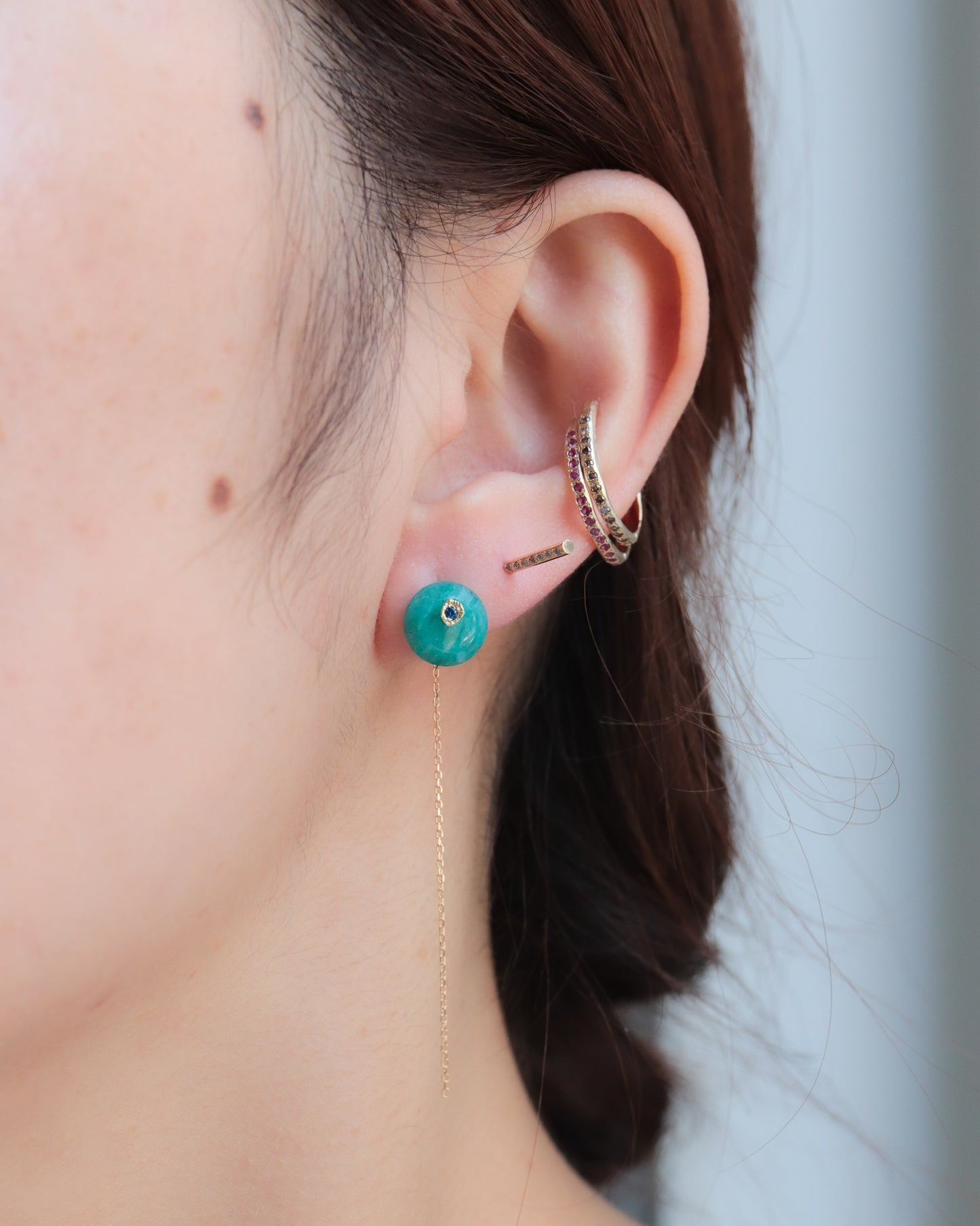 Flat Pierced Earring - Amazonite -