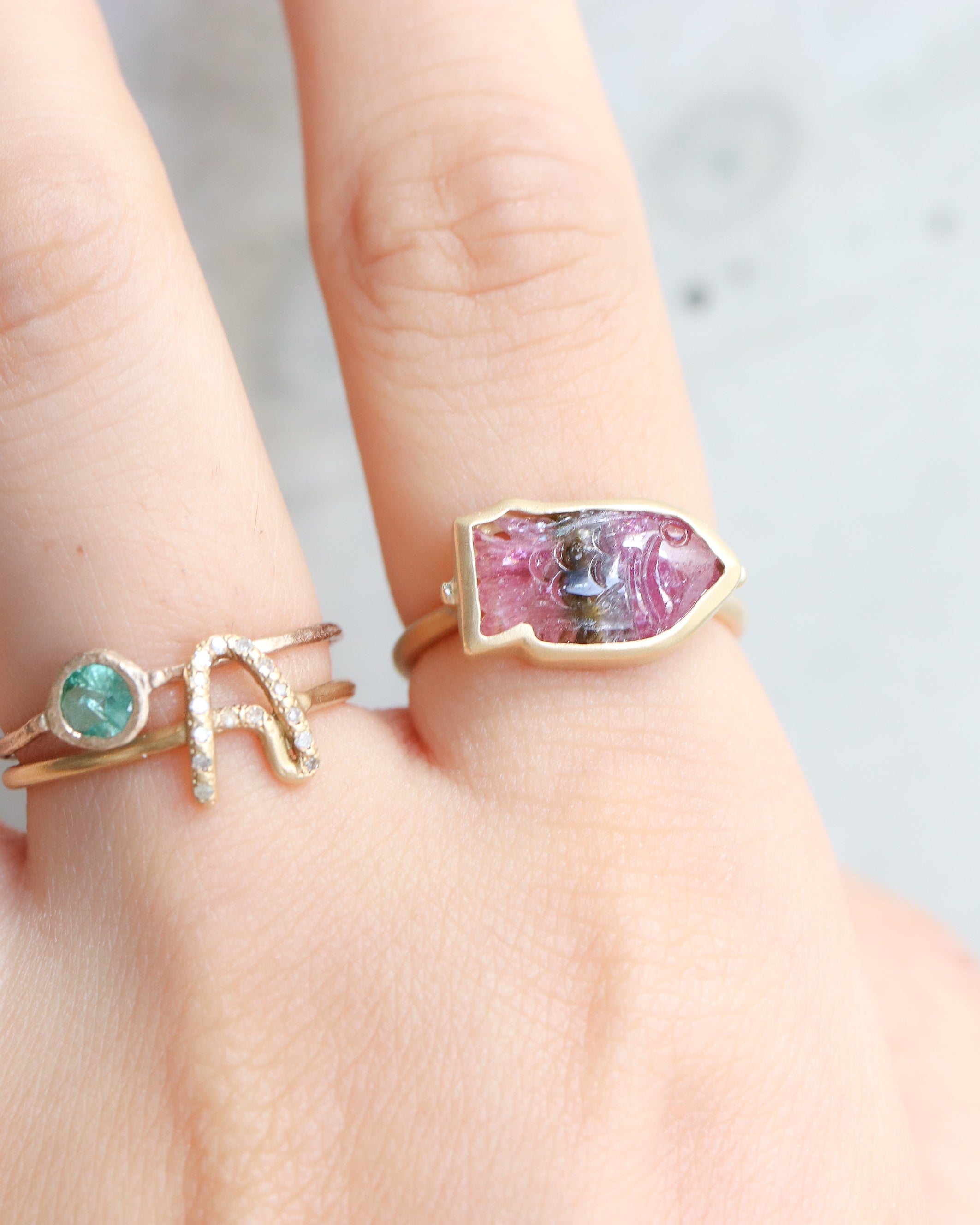 Collet Ring - Sakana / Bicolor Tourmaline-