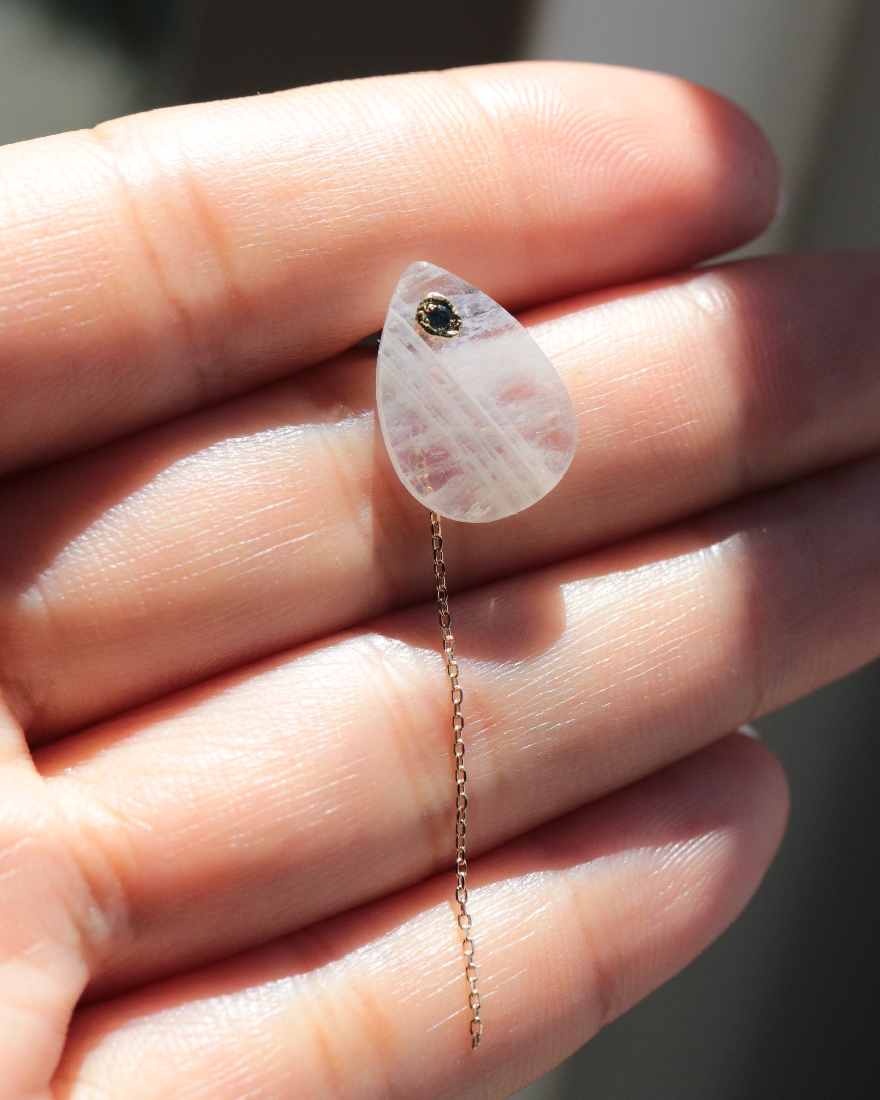 Flat Pierced Earrings - Rainbow Moon Stone -
