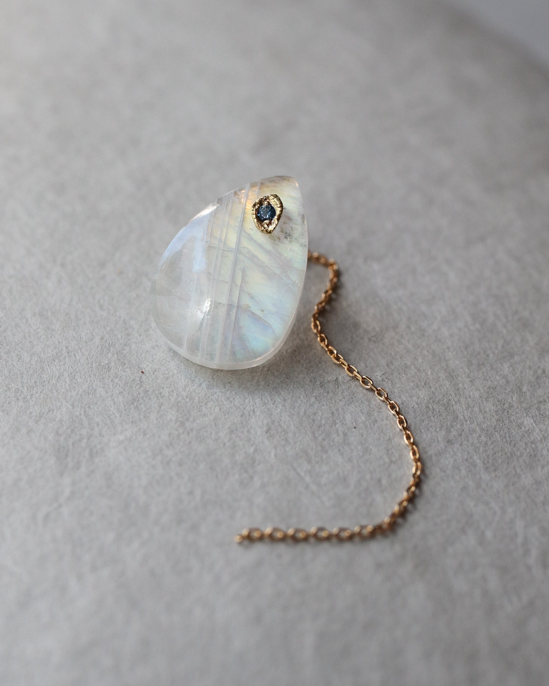 Flat Pierced Earrings - Rainbow Moon Stone -