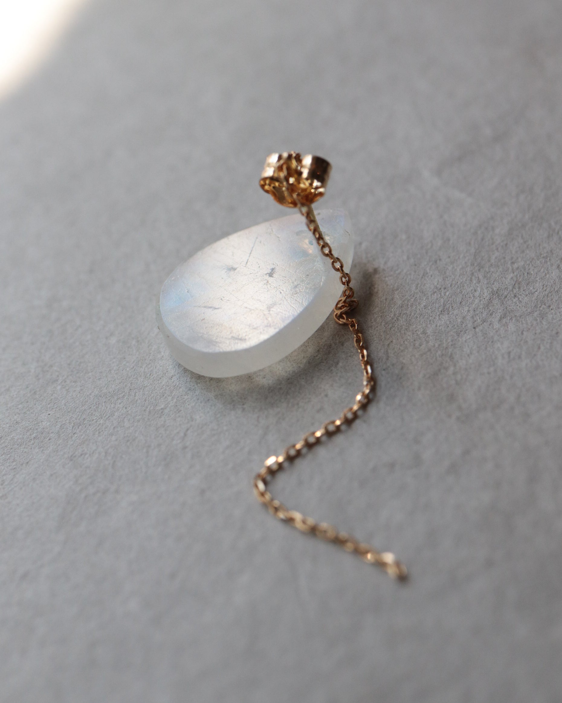 Flat Pierced Earrings - Rainbow Moon Stone -