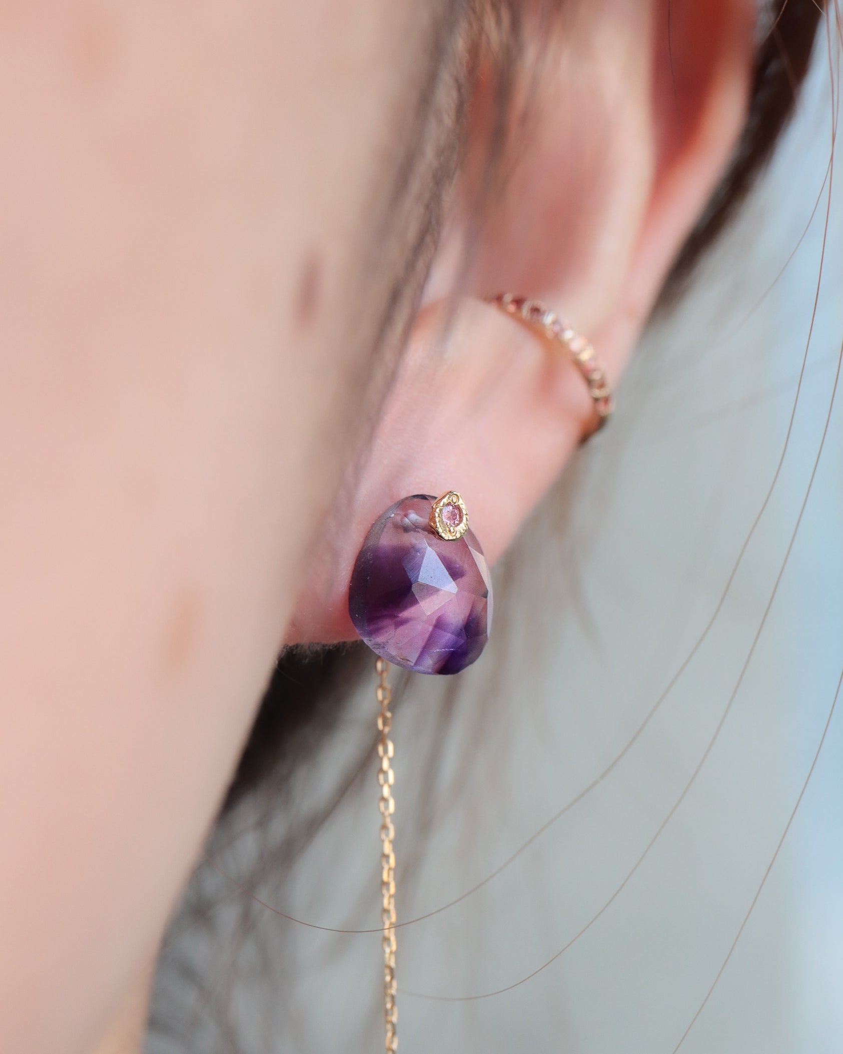 Flat Pierced Earring - Bicolor Amethyst -
