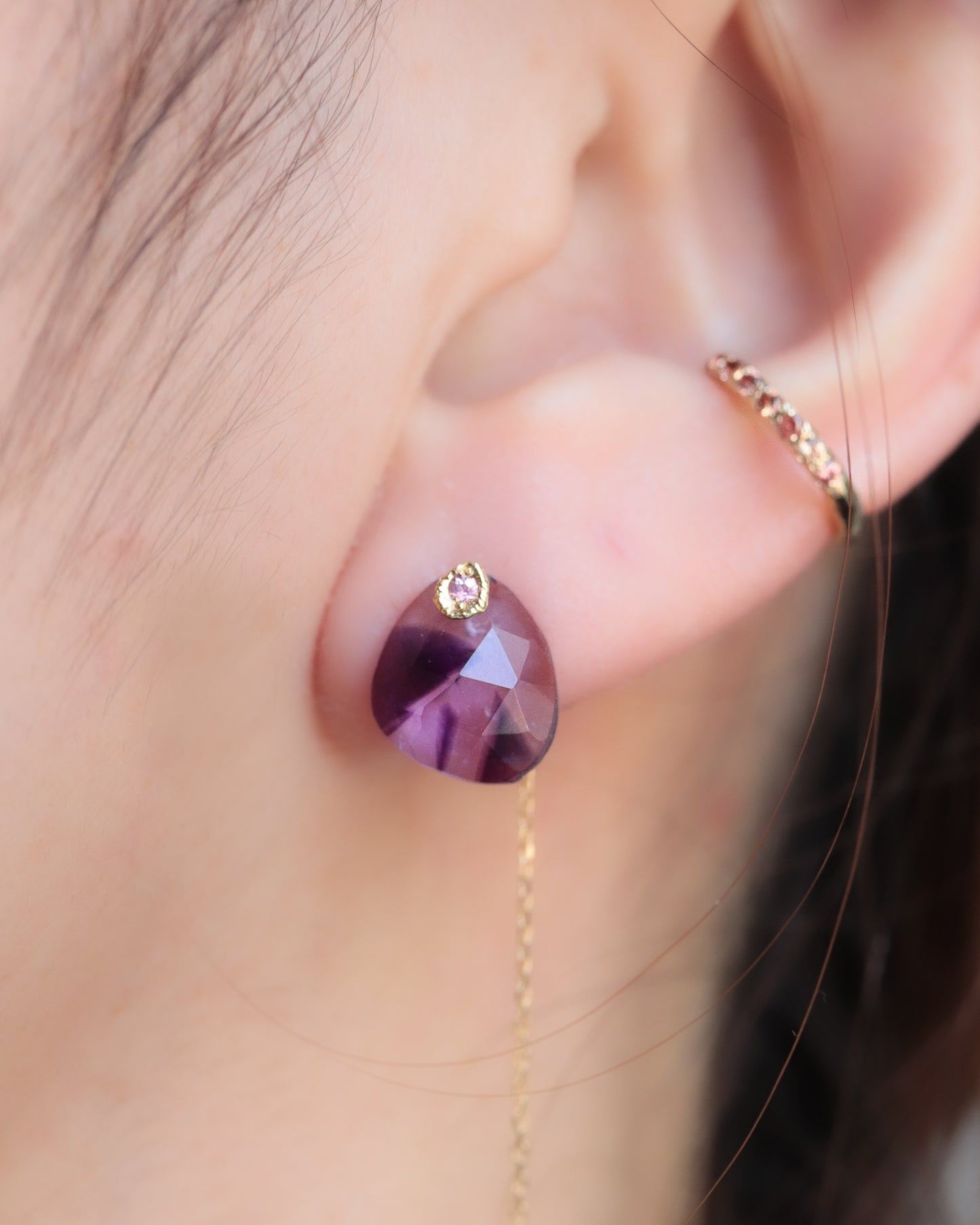 Flat Pierced Earring - Bicolor Amethyst -