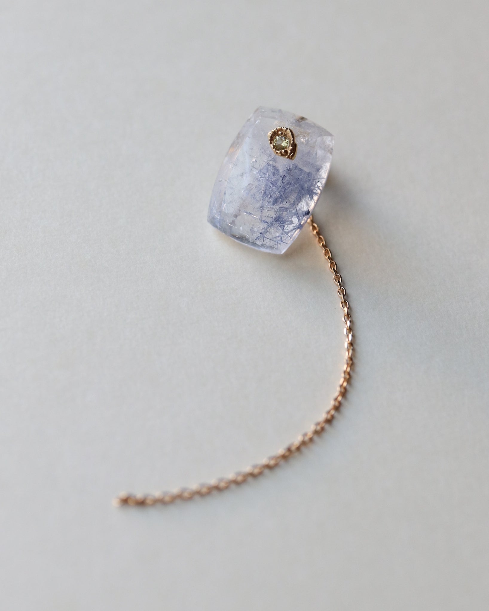 Flat Pierced Earring - Dumortierite in Quartz -【C】