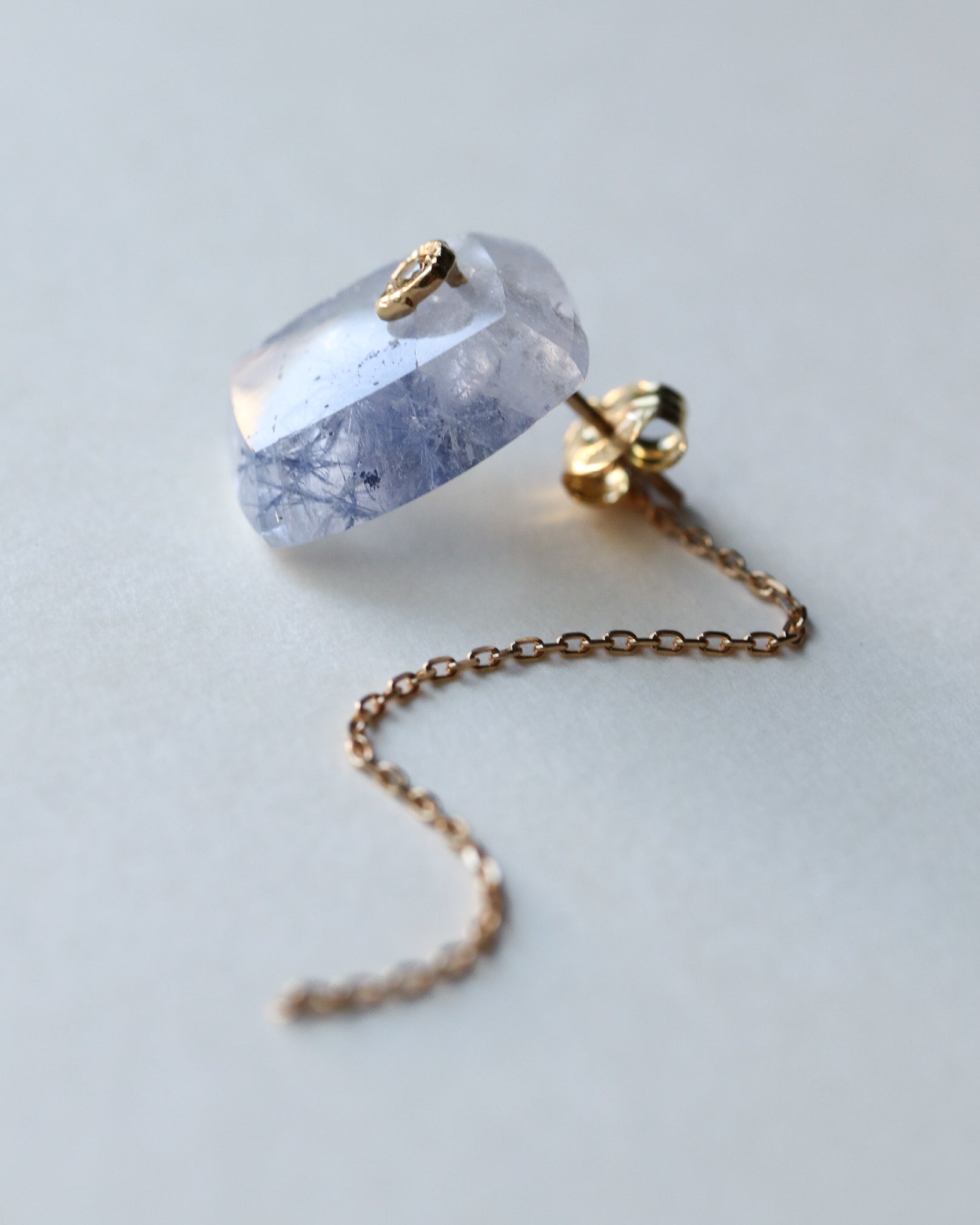 Flat Pierced Earring - Dumortierite in Quartz -【C】