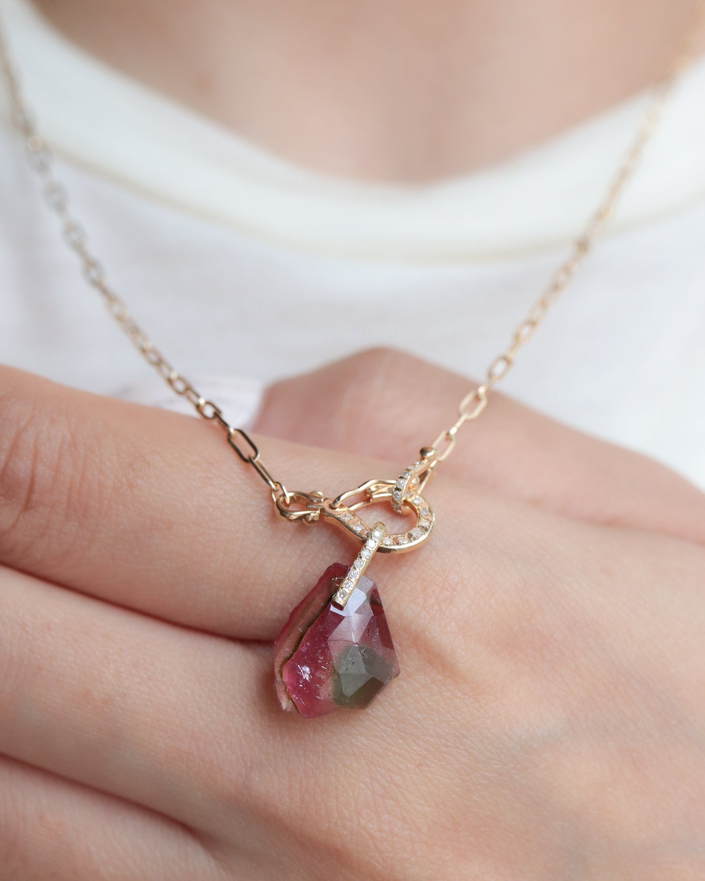 Hibiki Stone Necklace - Bicolor Tourmaline / Diamond -
