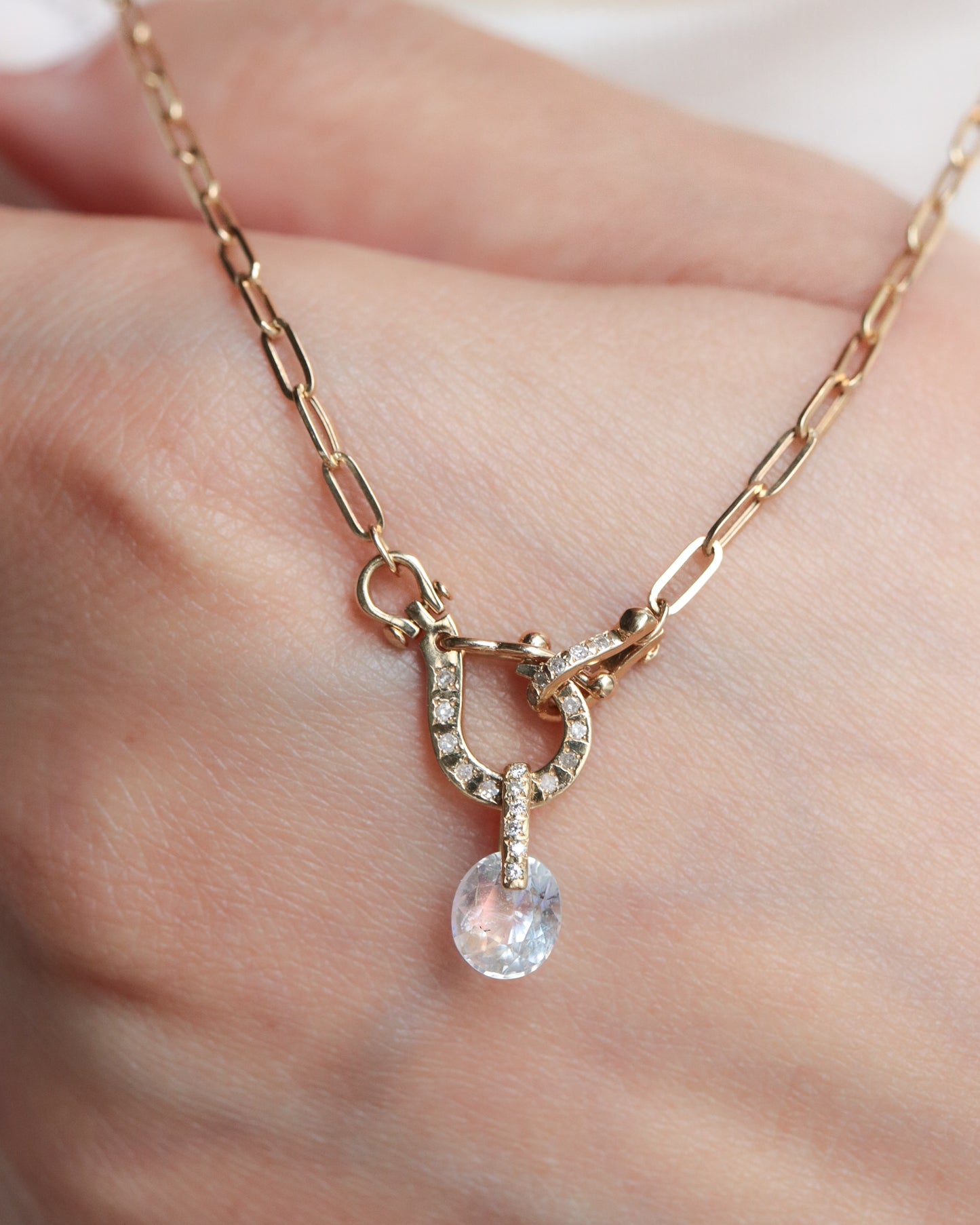 Hibiki Stone Necklace - Rainbow Moon Stone / Diamond -