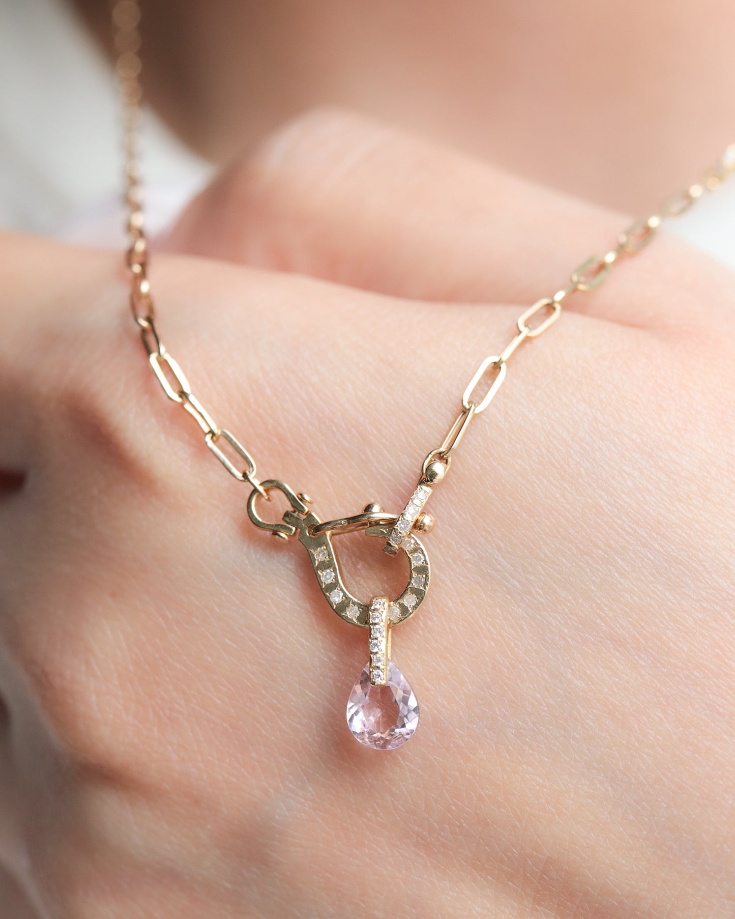 Hibiki Stone Necklace - Morganite / Diamond -