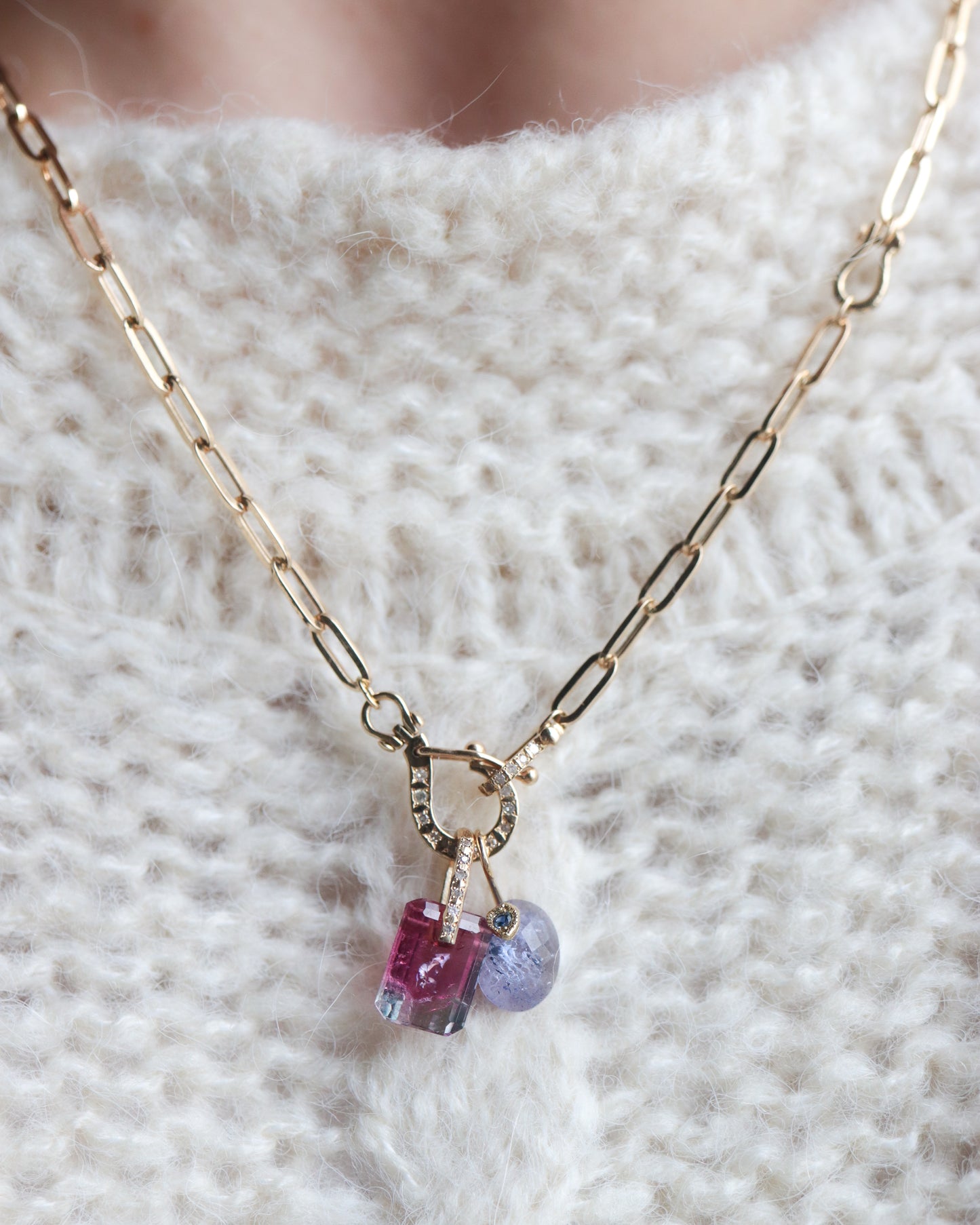 Hibiki Stone Necklace - Bicolor Tourmaline / Diamond -