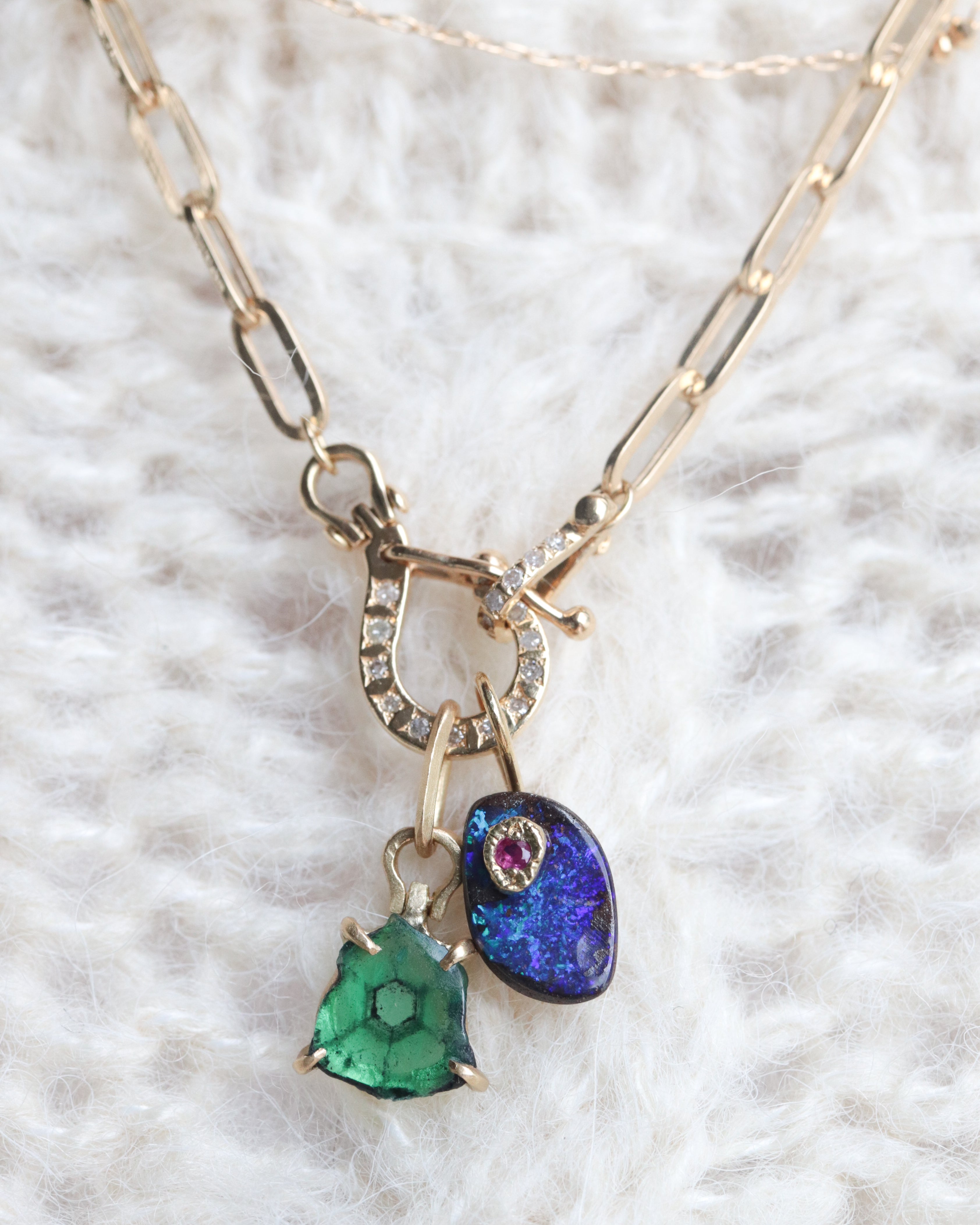 HorseShoe Prong Necklace - Trapiche Emerald -