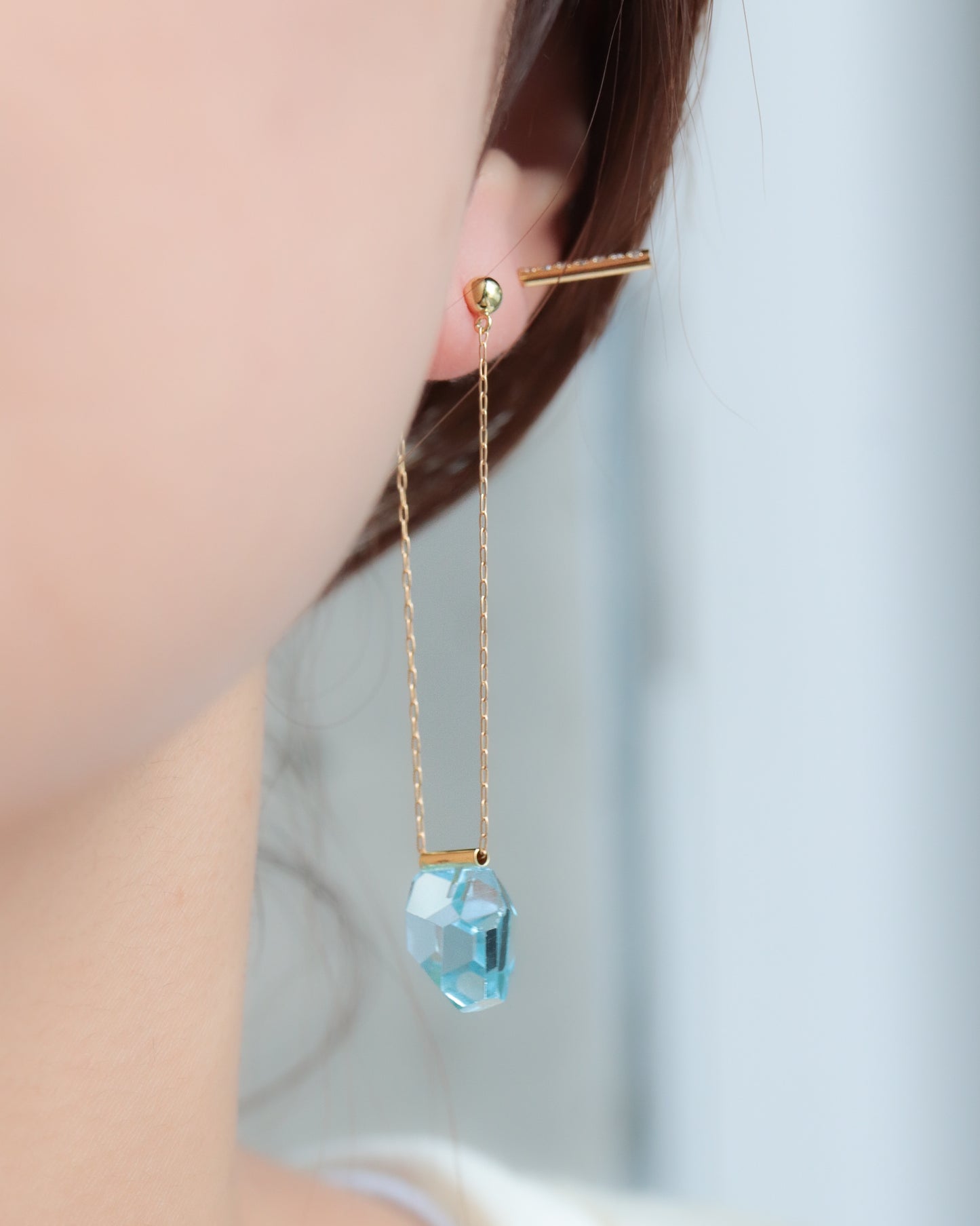 Pipe Pierced Earring - Blue Topaz -