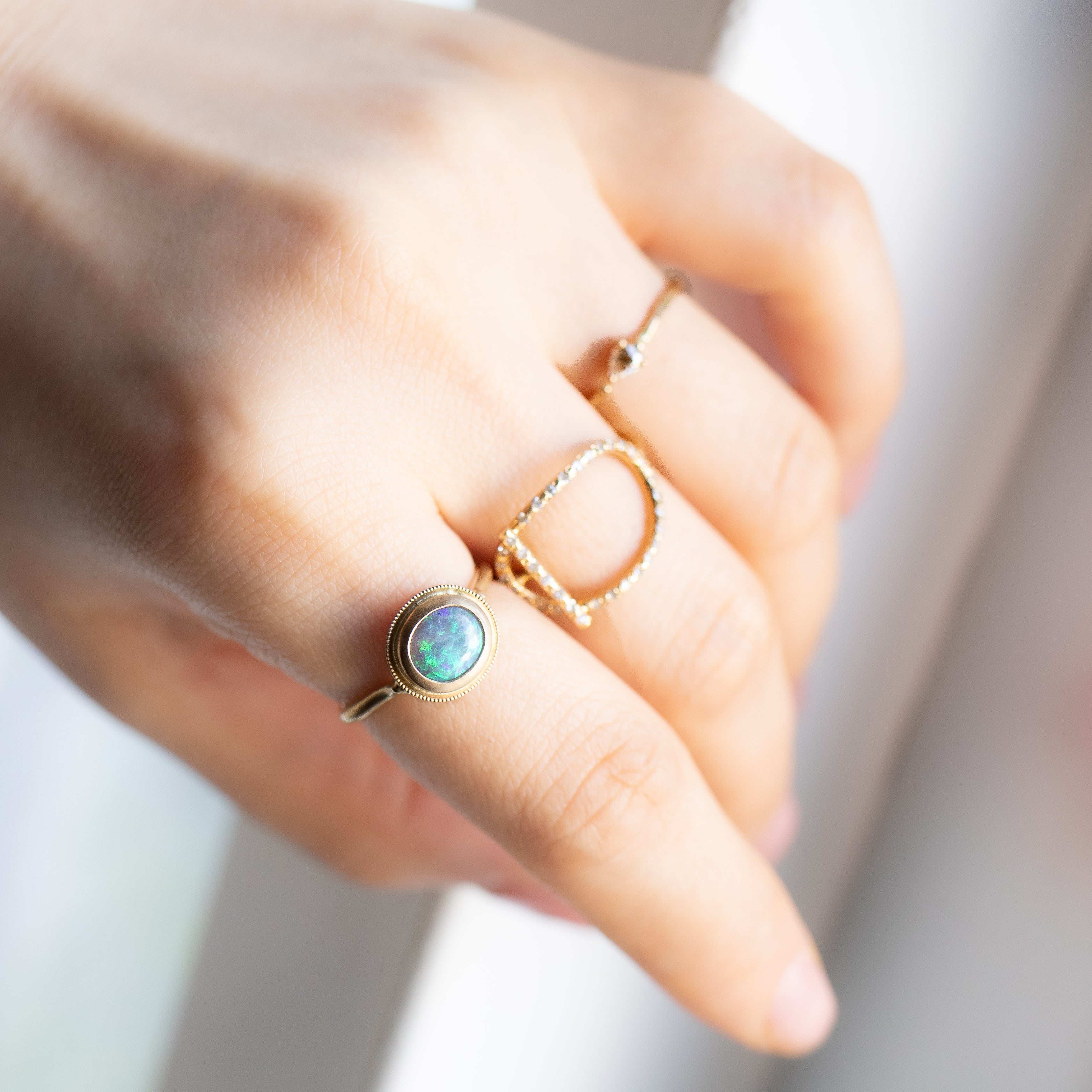 Column Milgrain Ring - Black Opal -