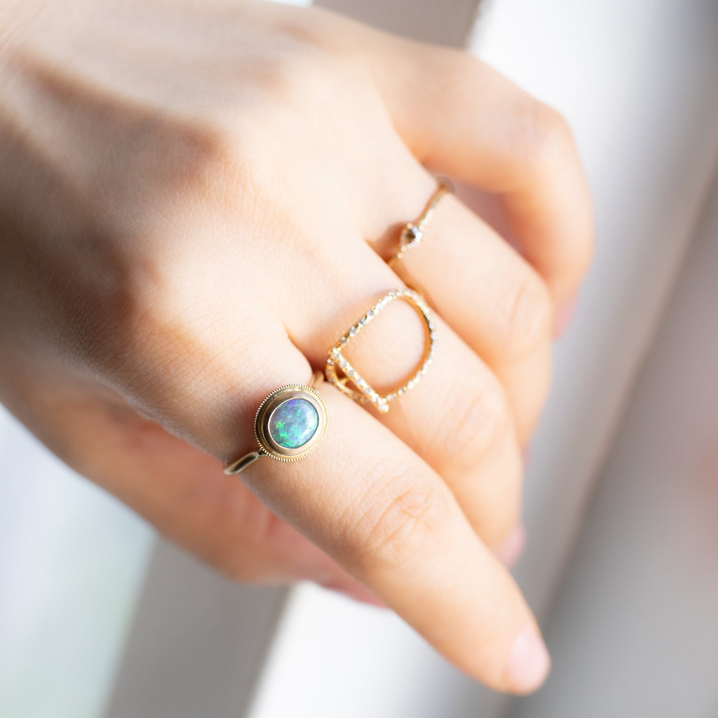 Column Milgrain Ring - Black Opal -