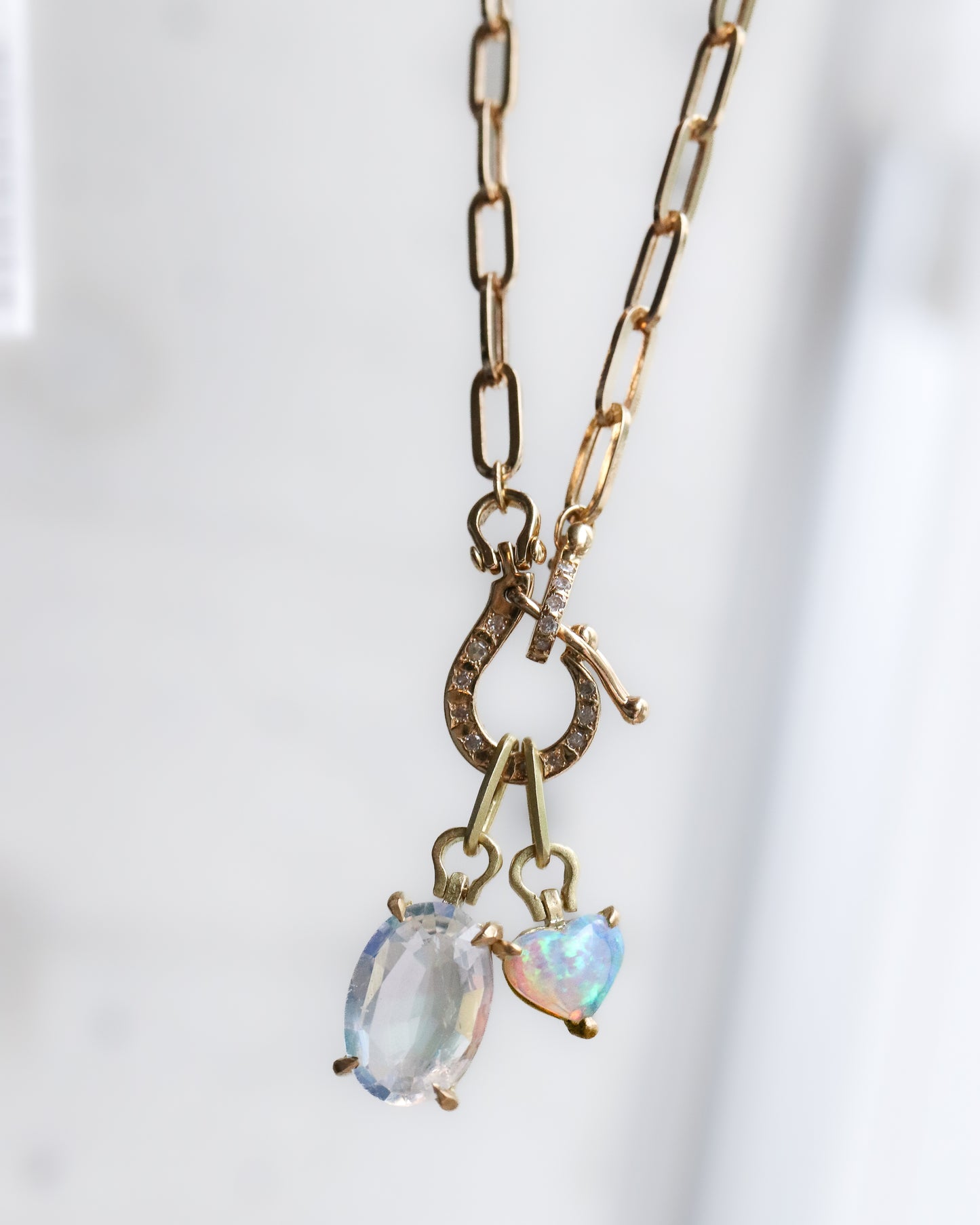 HorseShoe Prong Necklace - Rainbow Moon Stone -