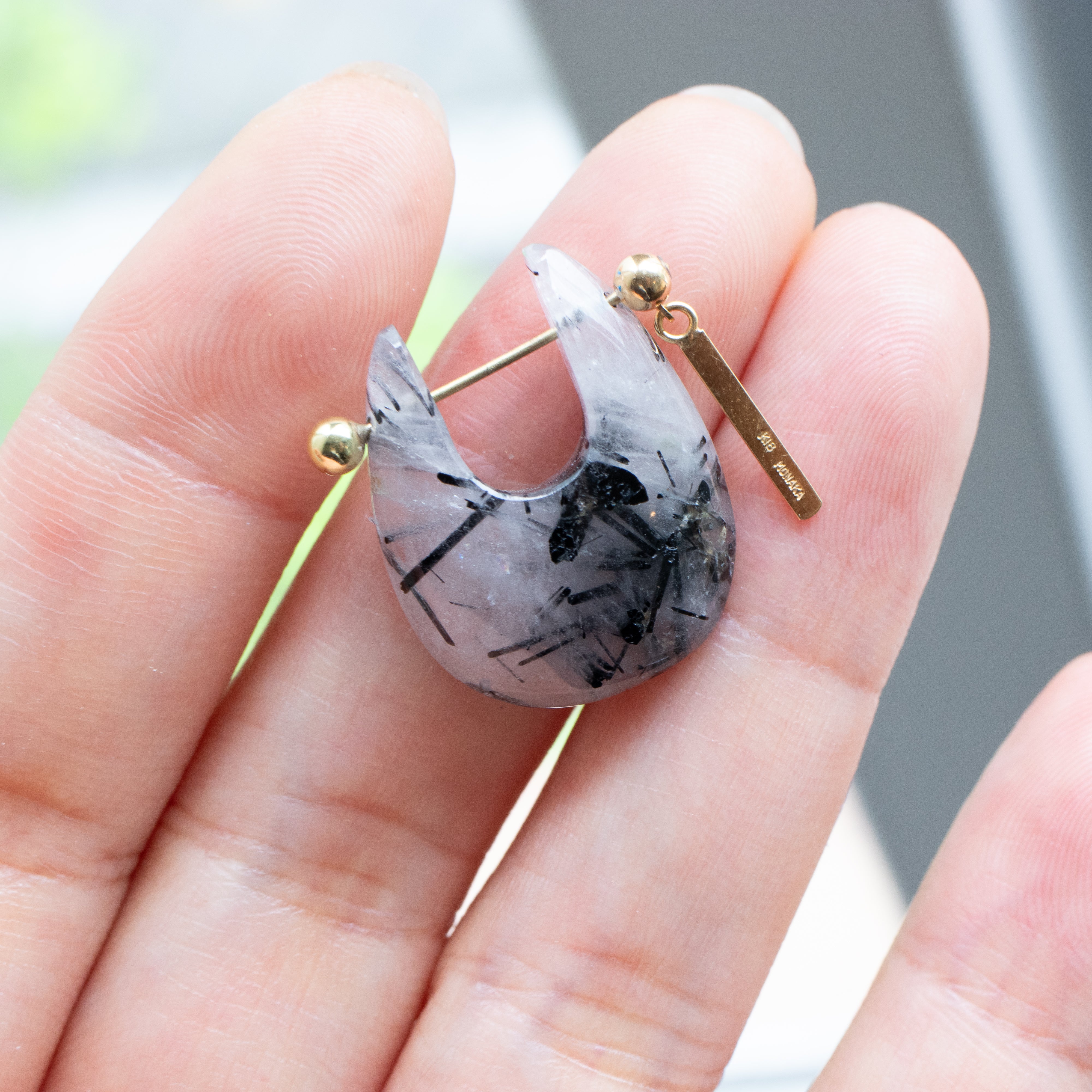 Rock Pierced Earring - Tourmalinated Quartz -