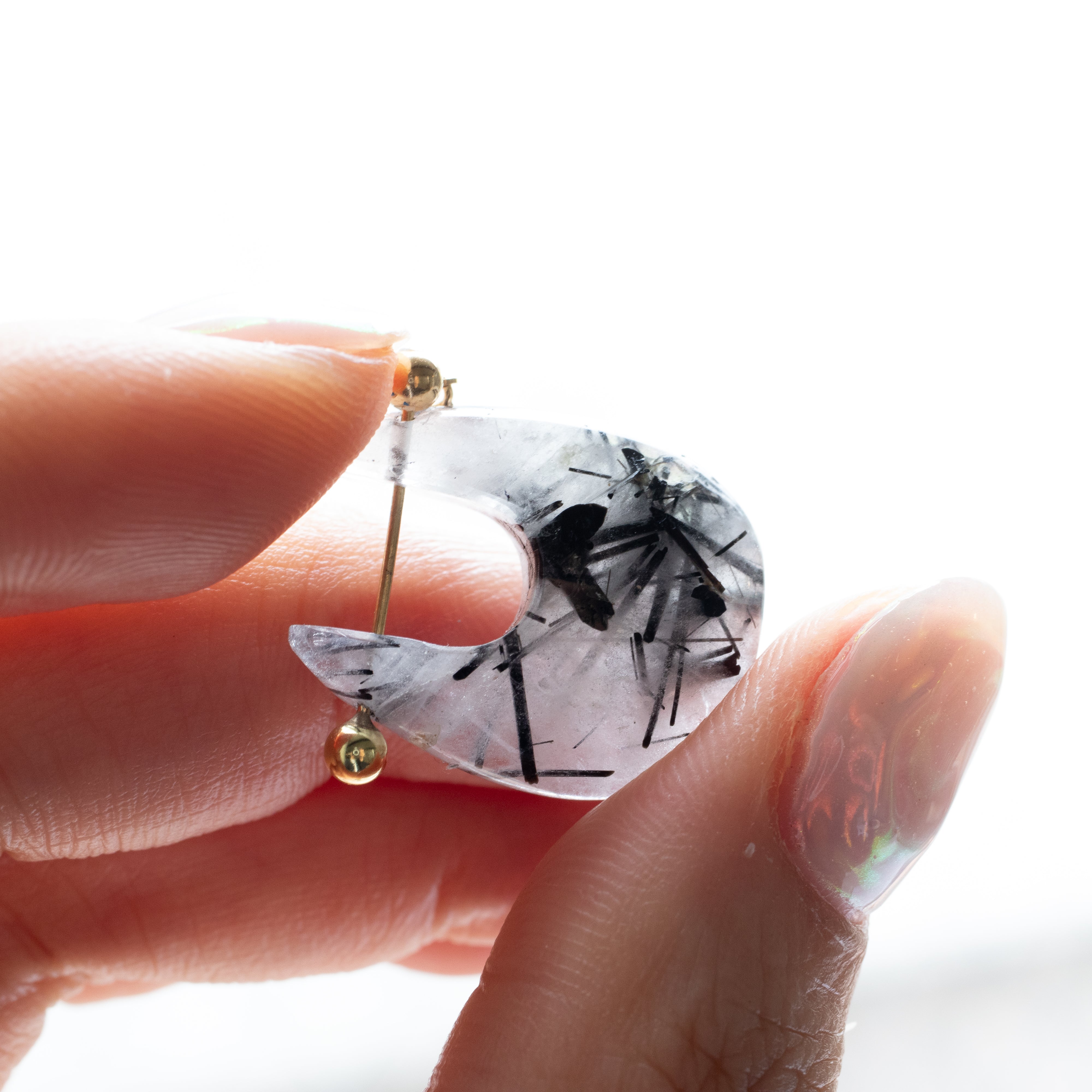 Rock Pierced Earring - Tourmalinated Quartz -