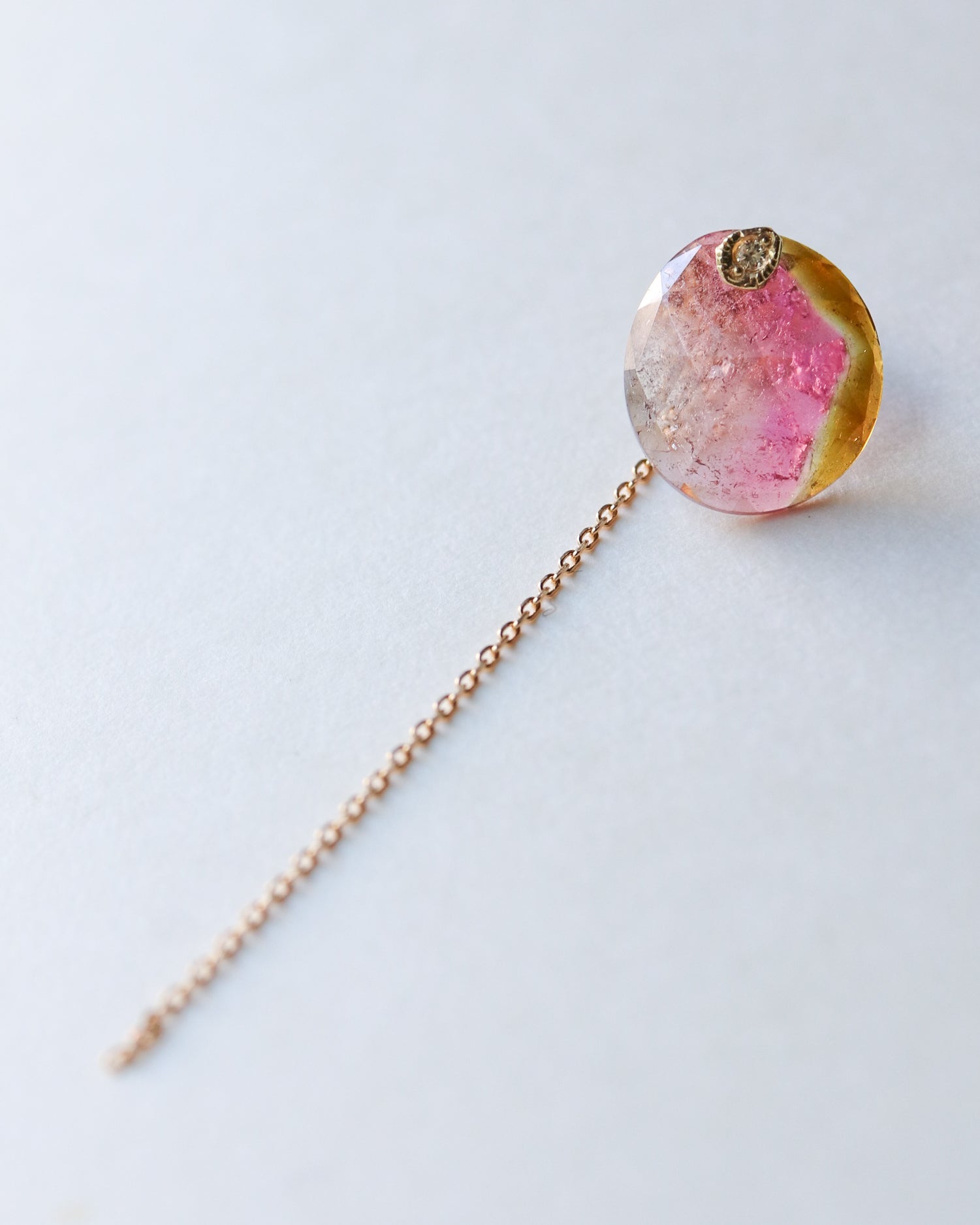 Flat Pierced Earring - Bicolor Tourmaline - D