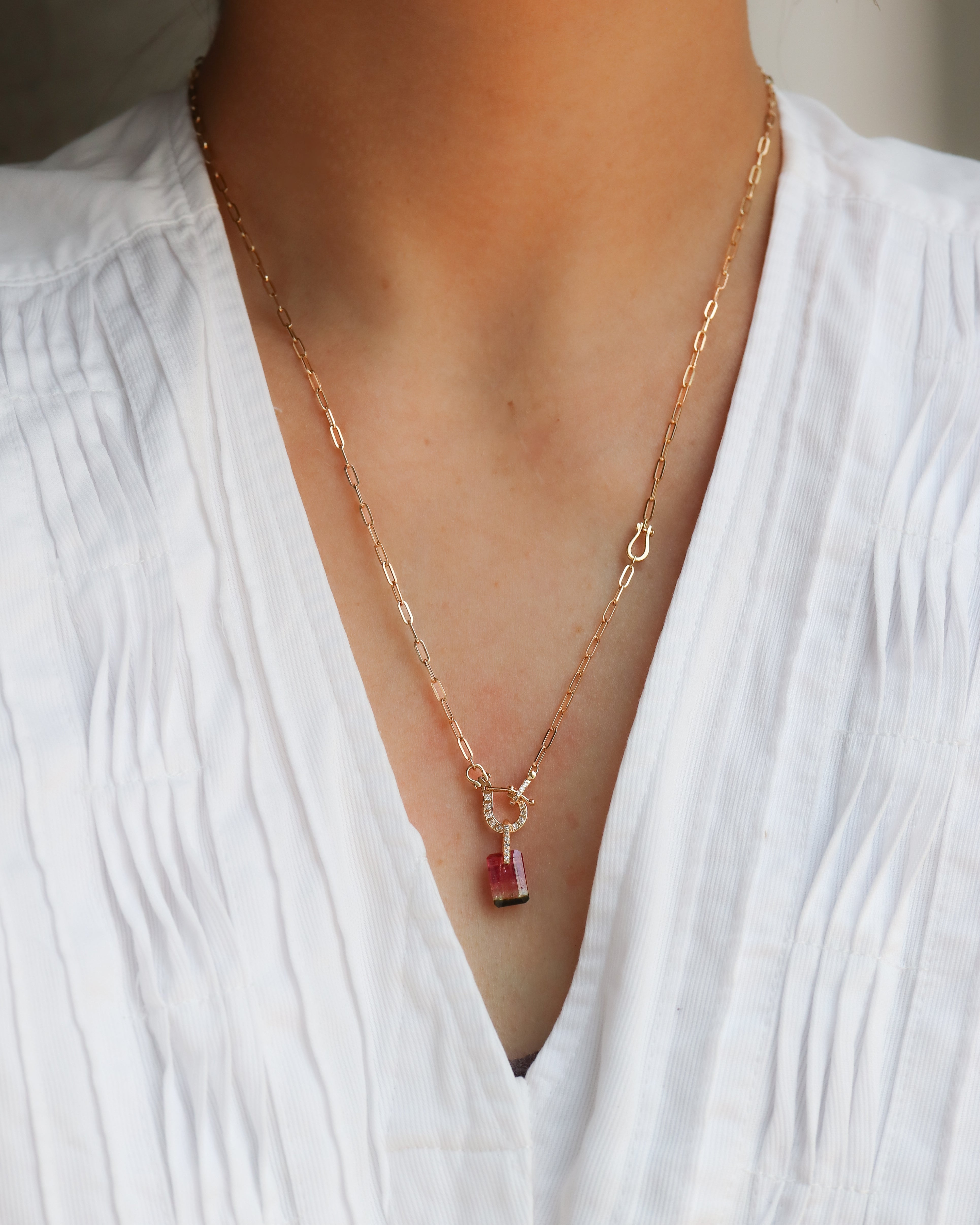 Hibiki Stone Necklace - Bicolor Tourmaline / Diamond -