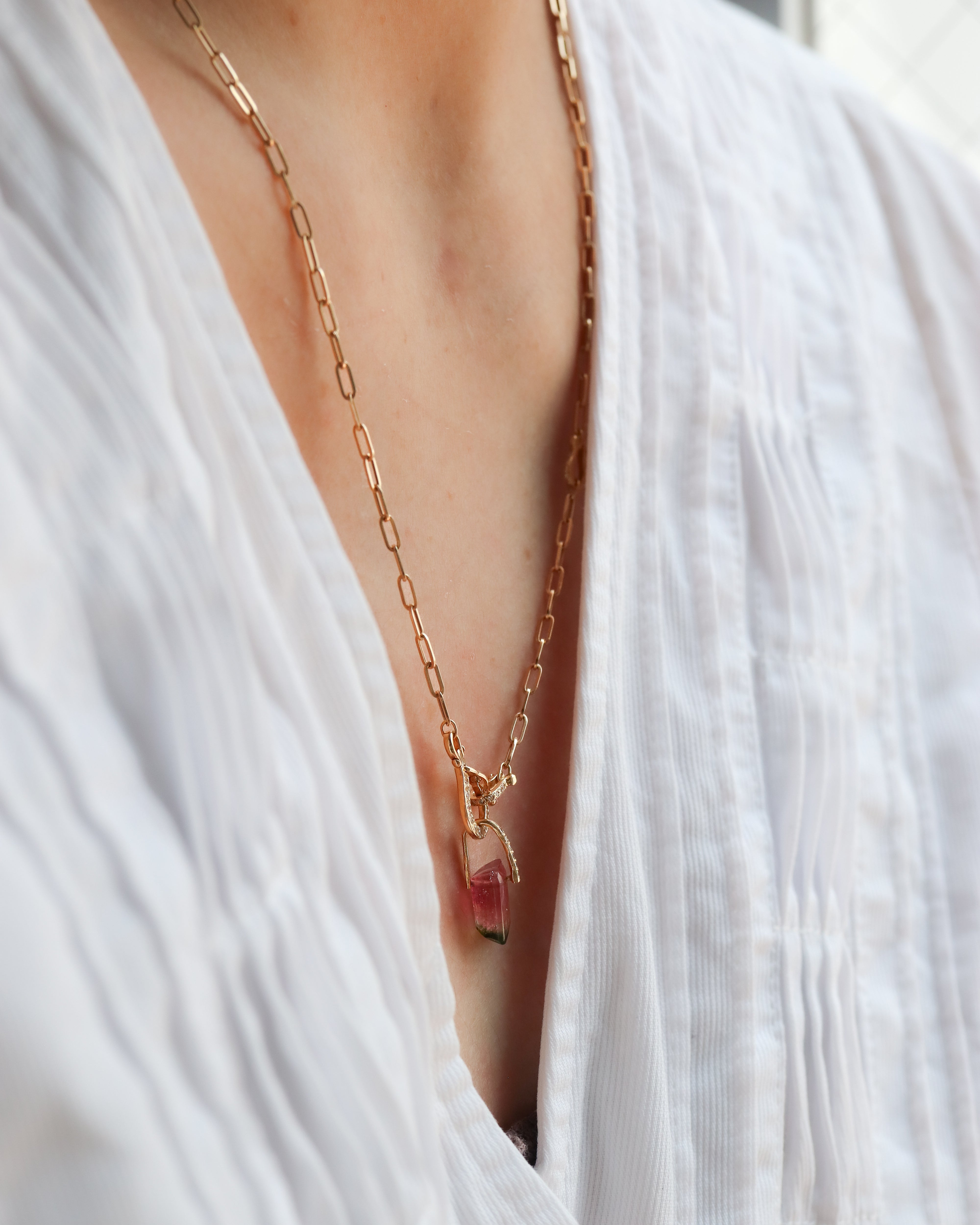 Hibiki Stone Necklace - Bicolor Tourmaline / Diamond -