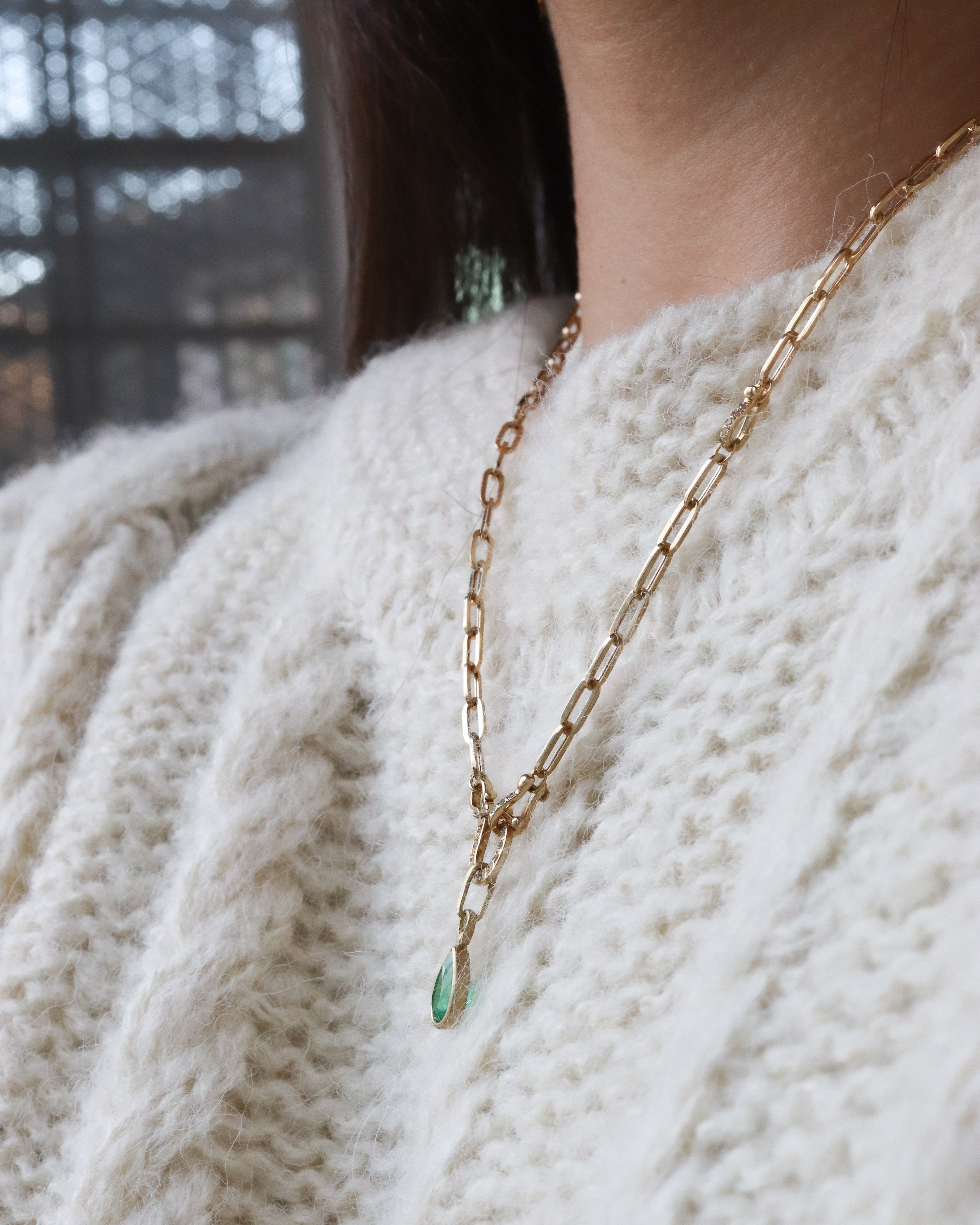 Horseshoe Collet Necklace - Emerald -