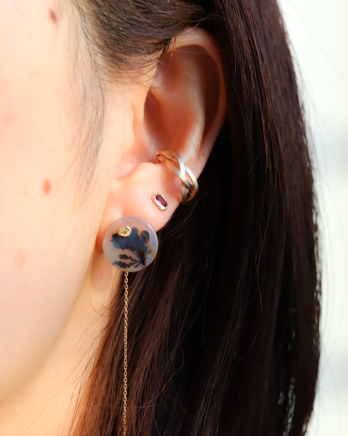 Flat Pierced Earring - Dendritic Quartz -