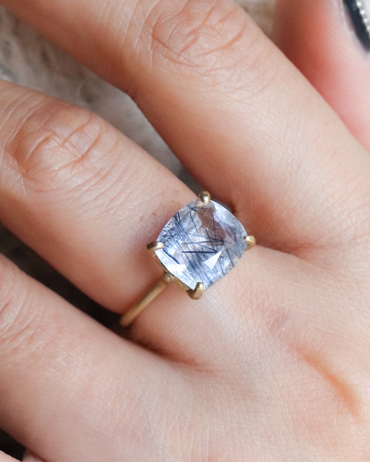 Prong Ring - Blue Tourmaline in Quartz -