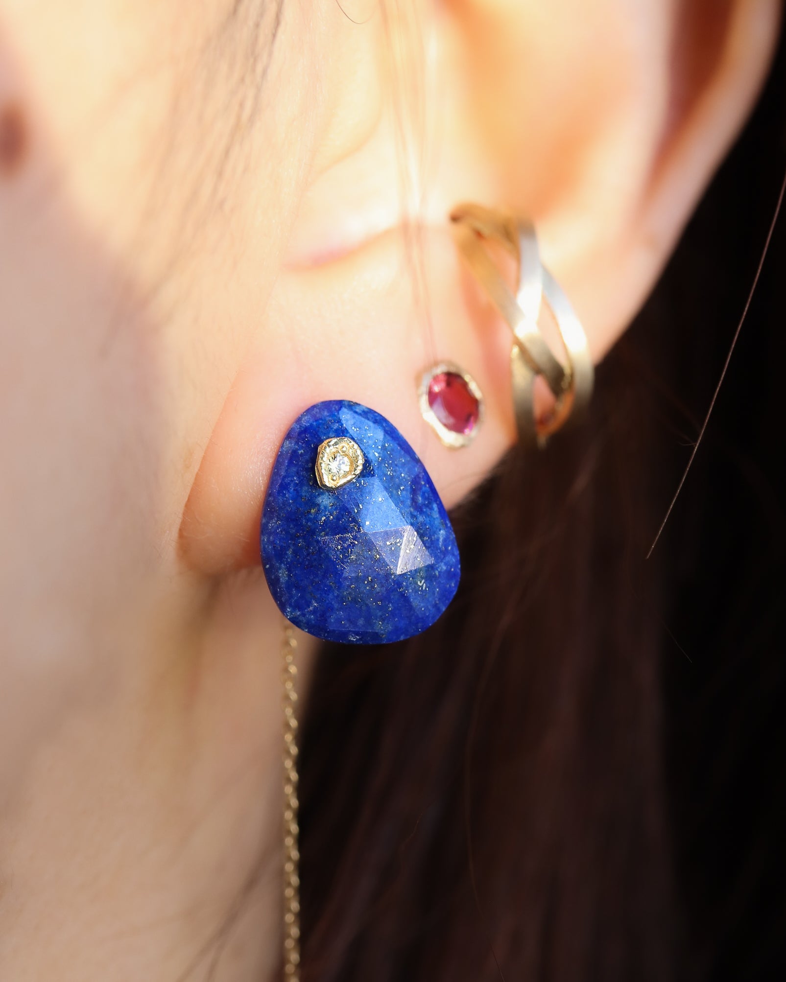 Flat Pierced Earrings - Lapis Lazuli -