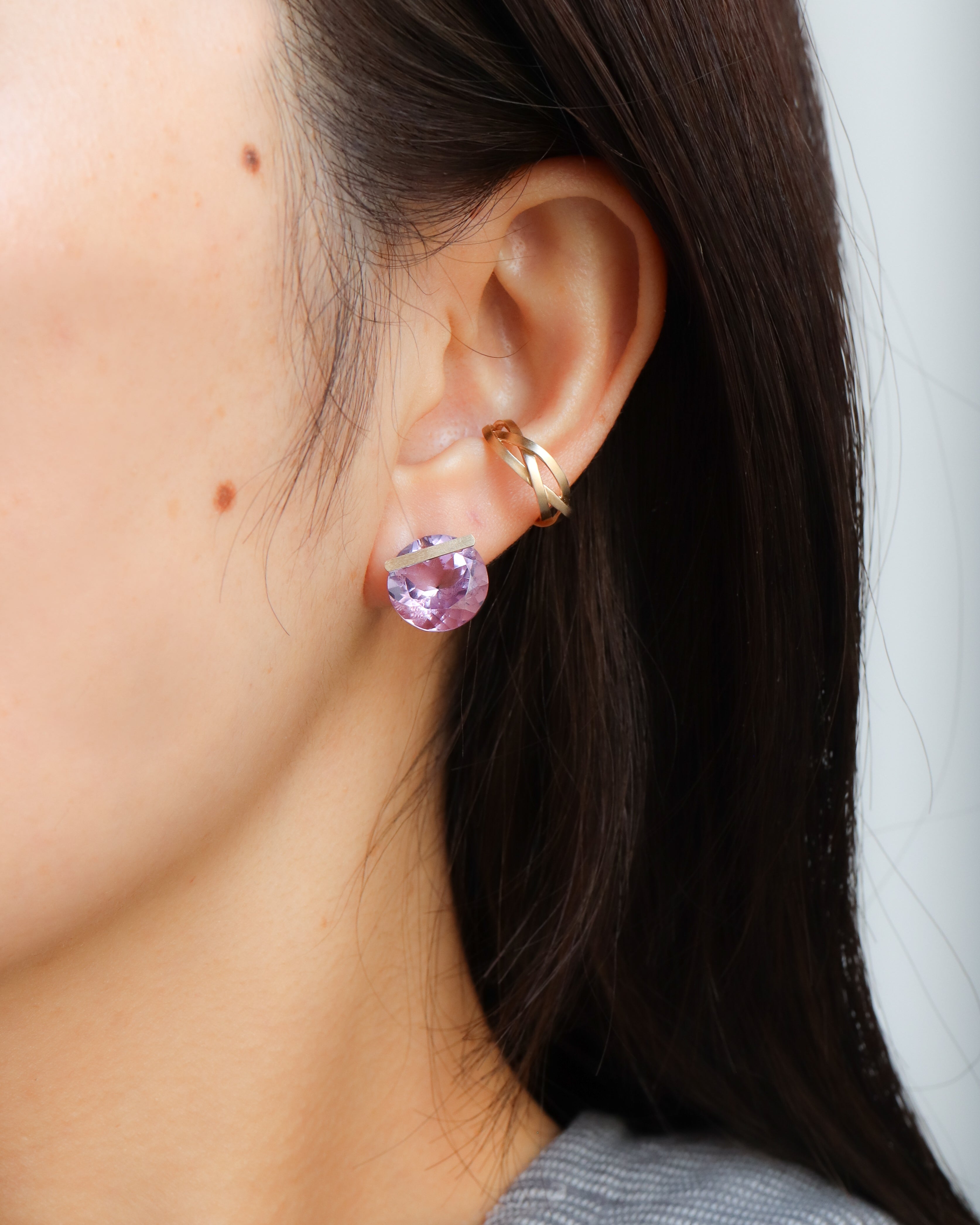 Bar stone Pierced Earring - Amethyst -