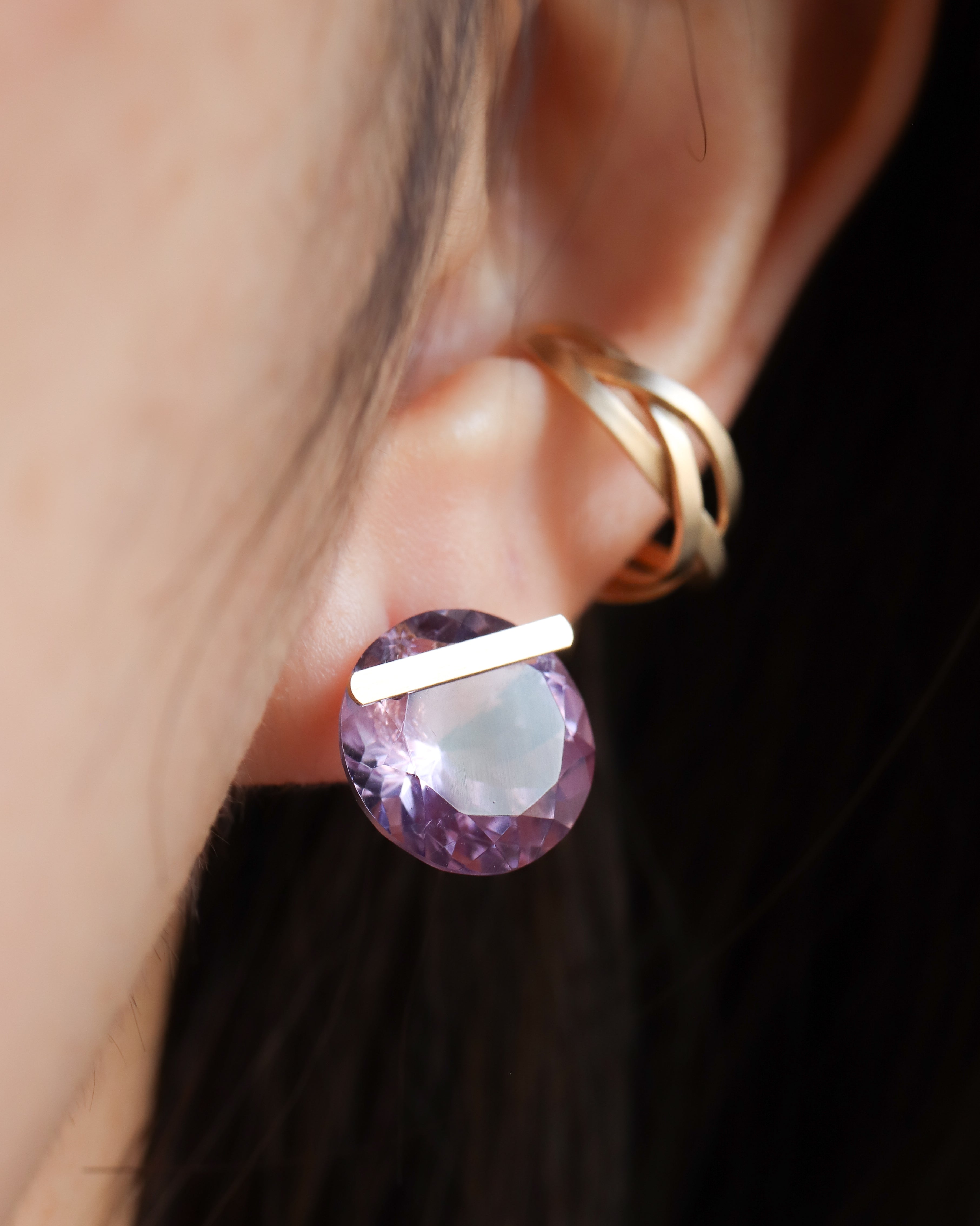 Bar stone Pierced Earring - Amethyst -