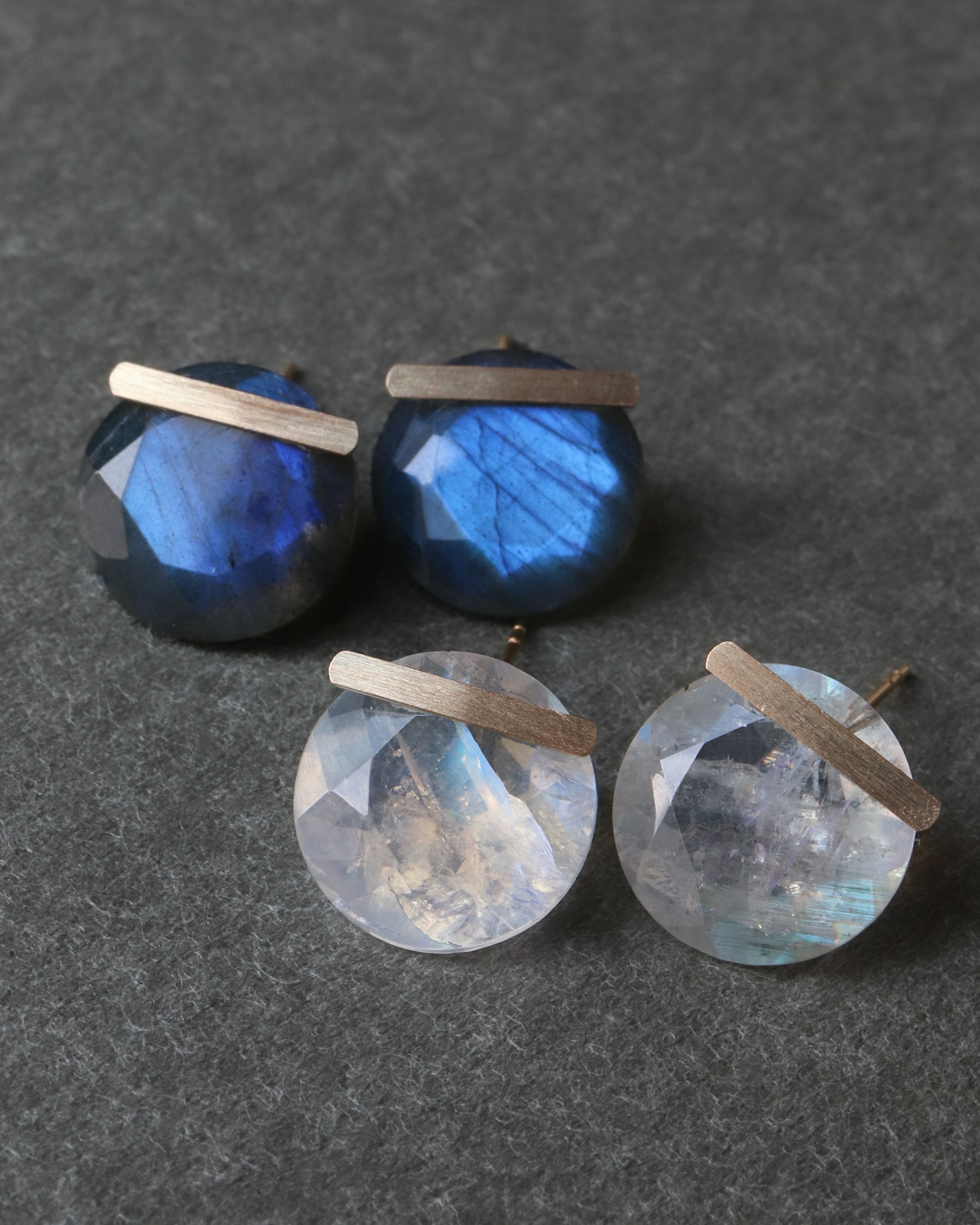 Bar stone Pierced Earring - Rainbow Moon Stone -