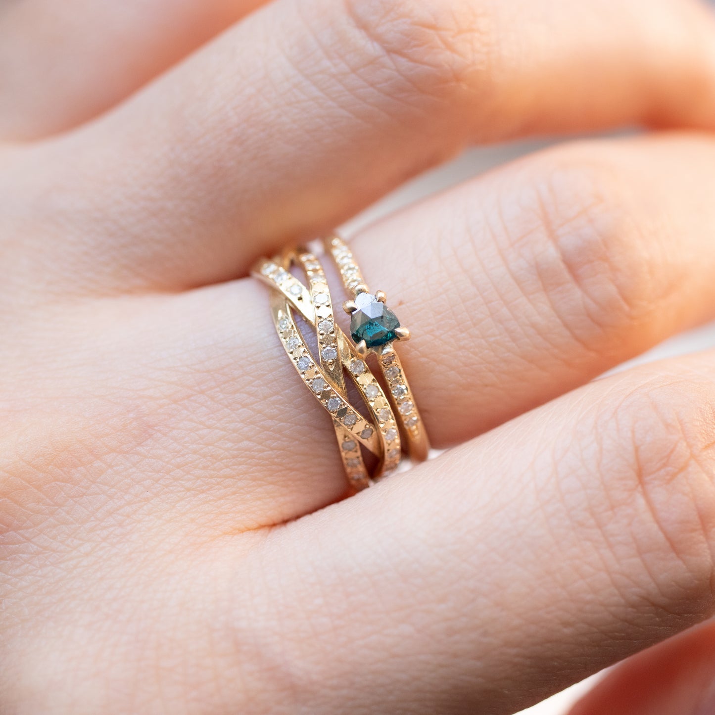 String Ring Half Diamond - K18YG-