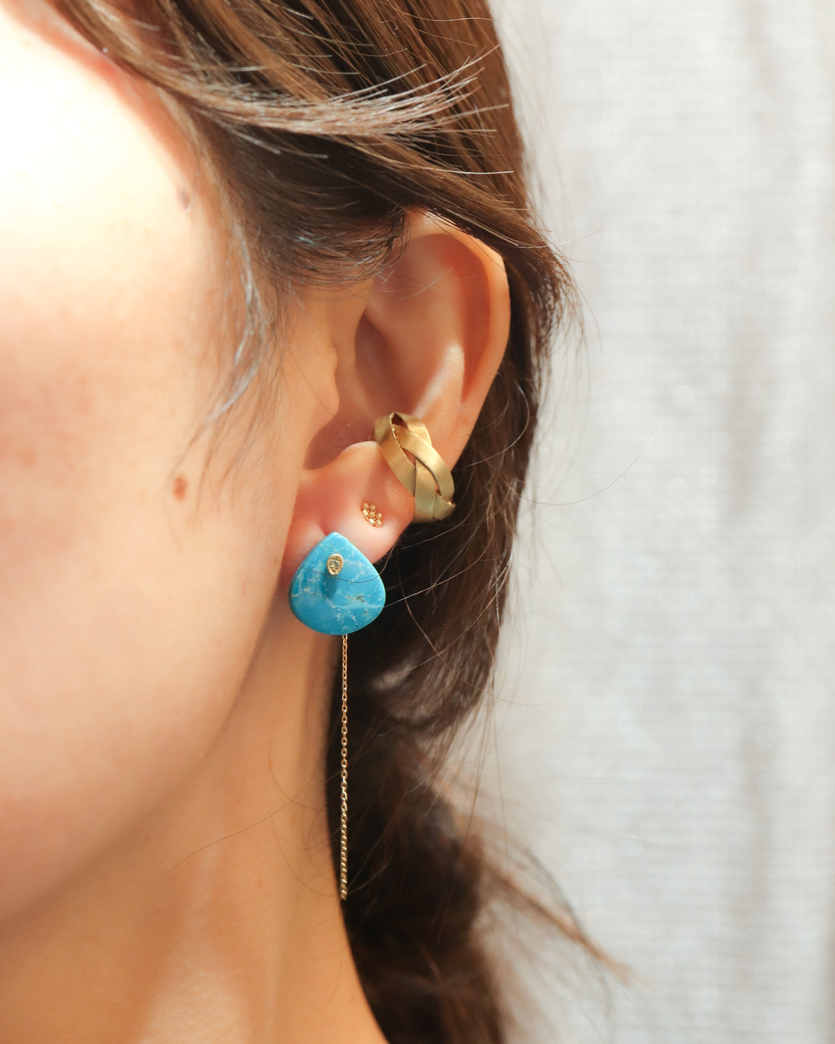 Flat Pierced Earring - Turquoise -