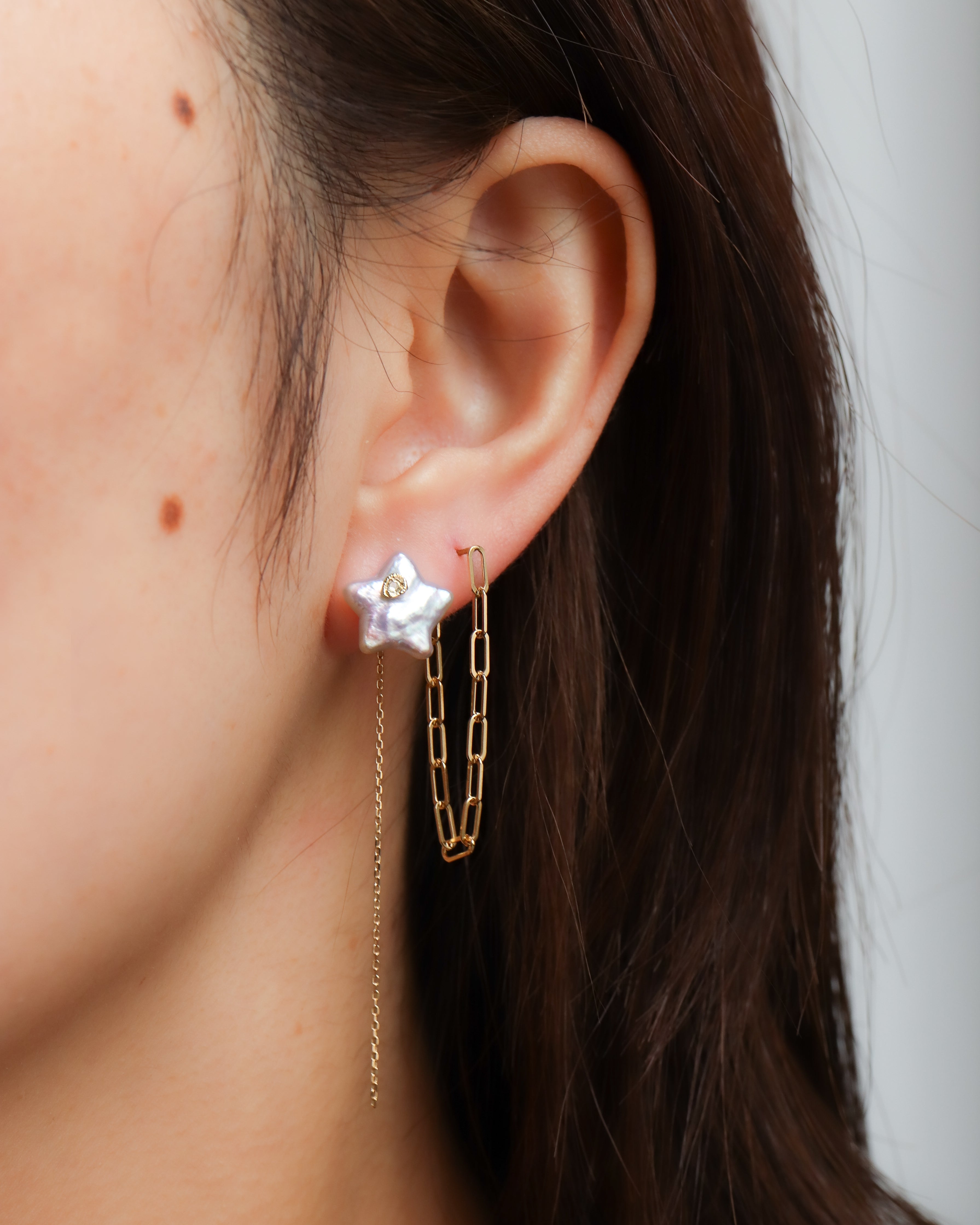 Flat Pierced Earring - Pearl - C