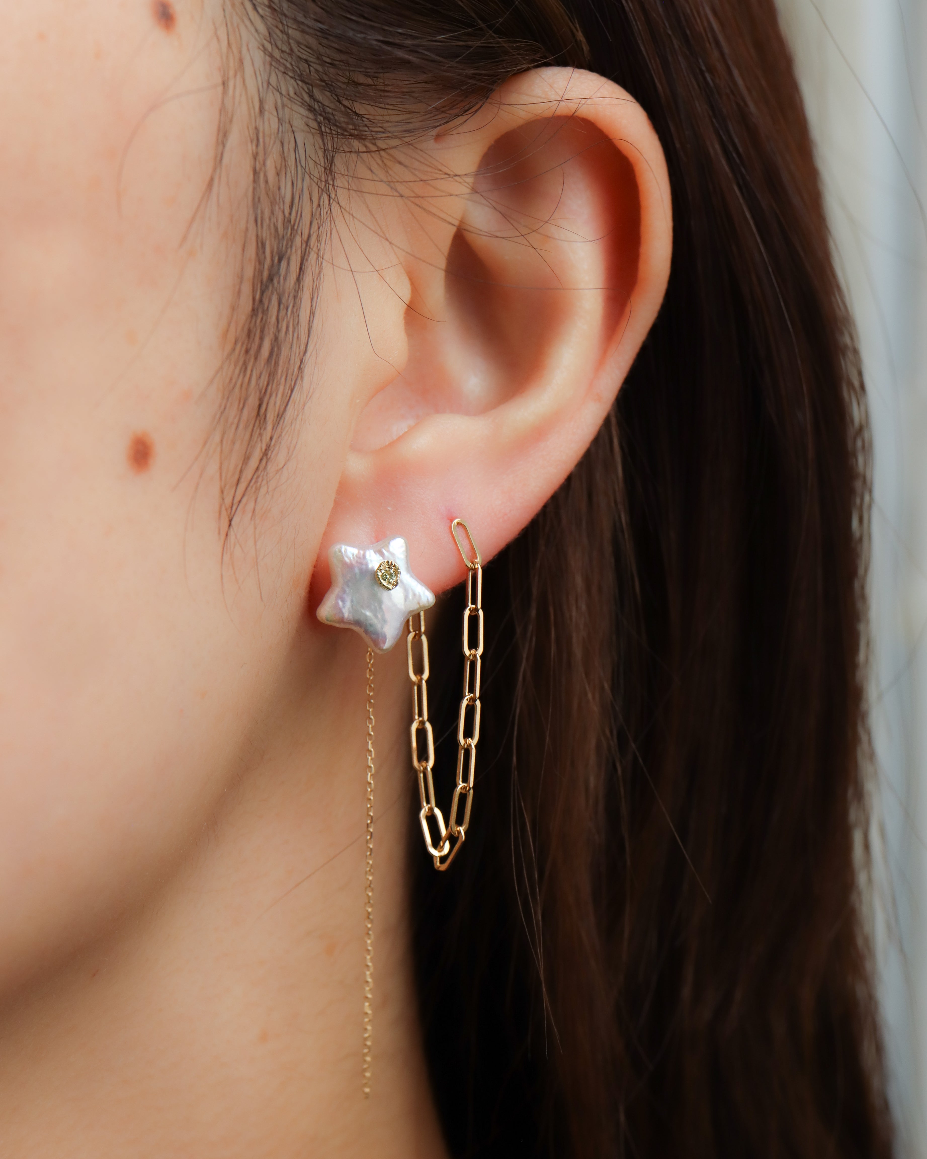 Flat Pierced Earring - Pearl - B