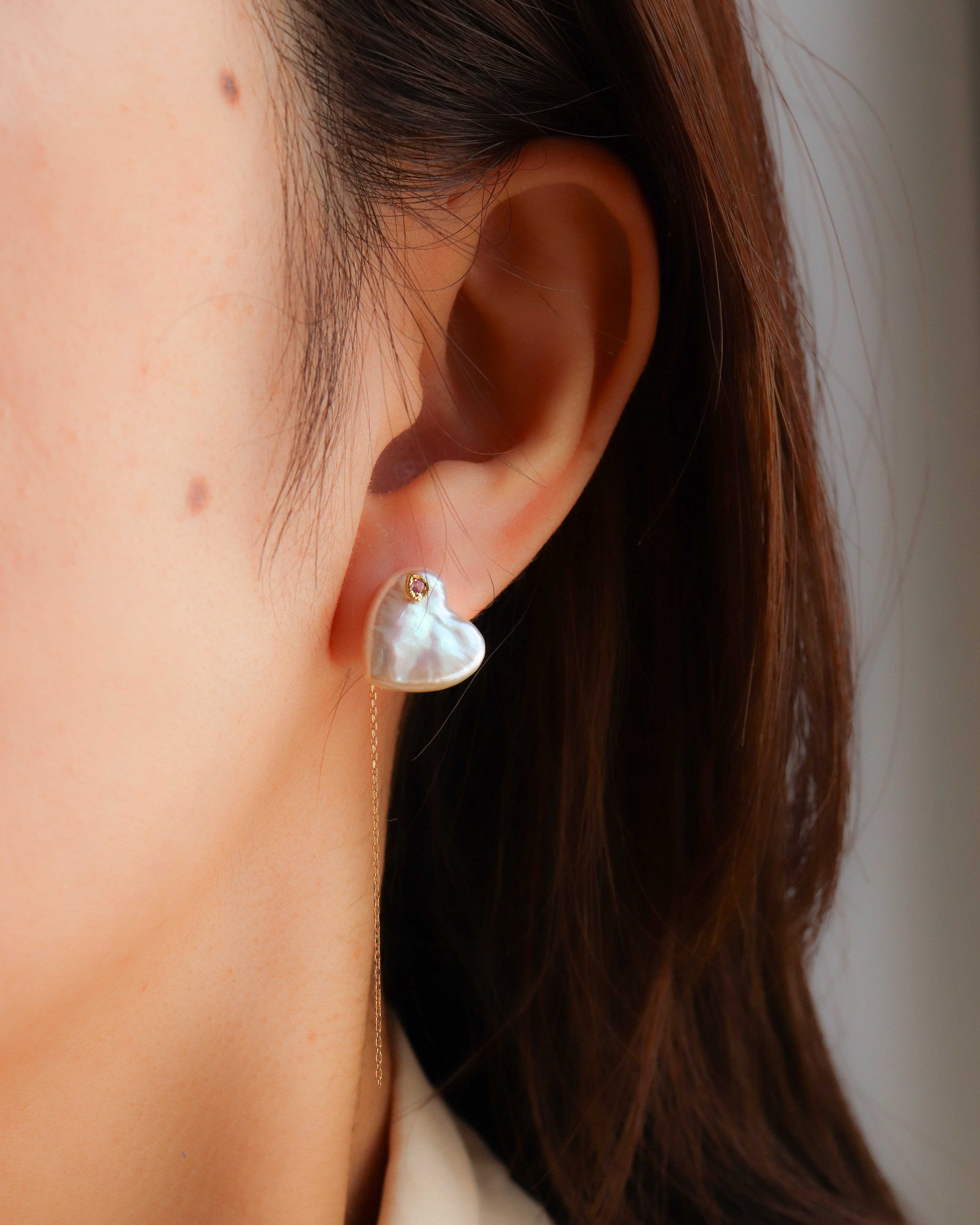 Flat Pierced Earring - Pearl -