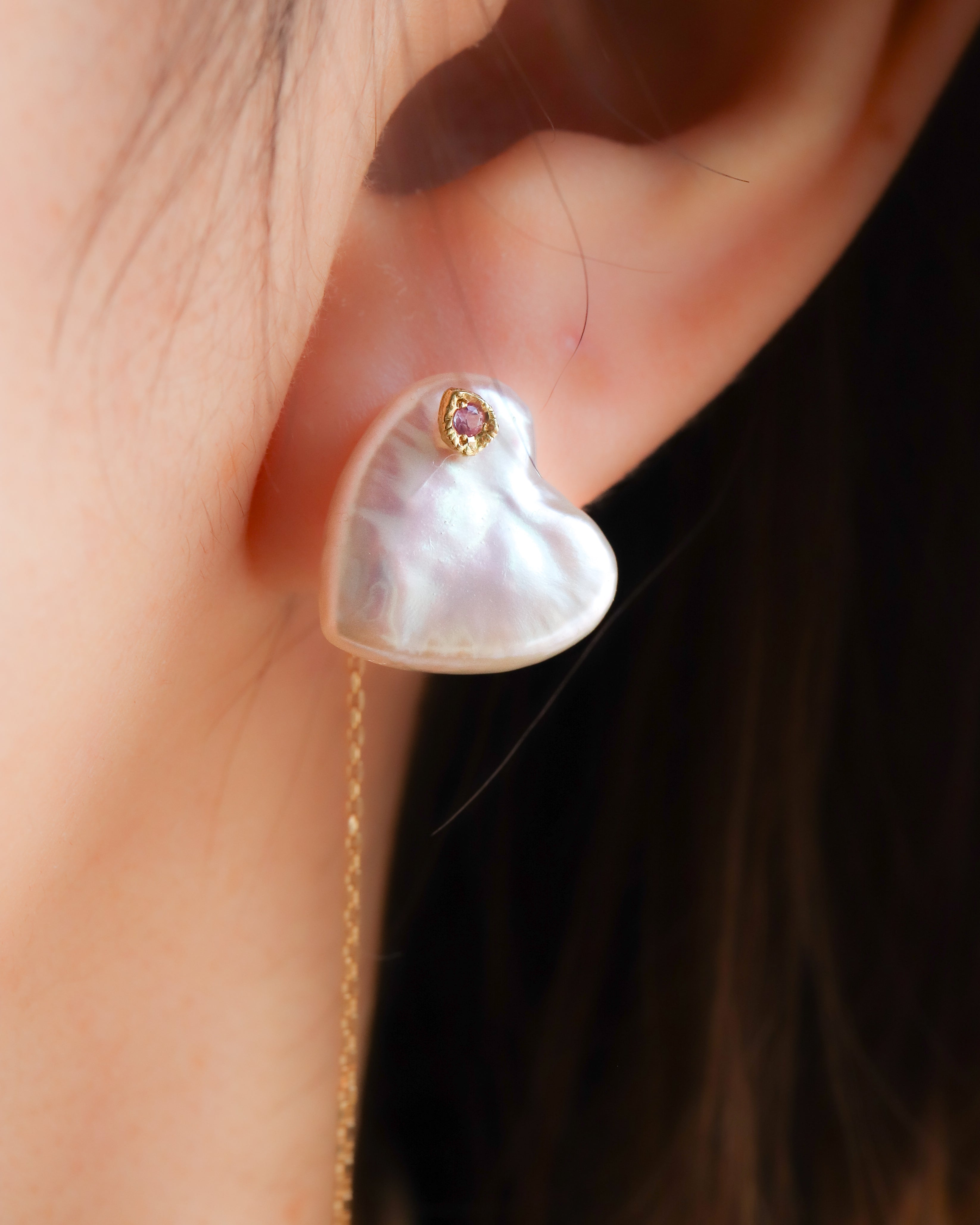Flat Pierced Earring - Pearl -